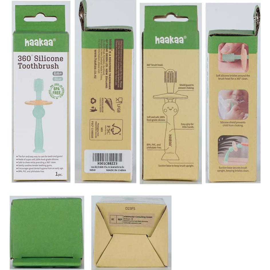 Cepillo de Dientes 360° Haakaa para Bebés Azul - Silicona