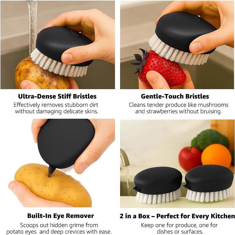 Cepillo de Verduras AISHUJIE 2 Piezas Doble Cerda Ergonómico