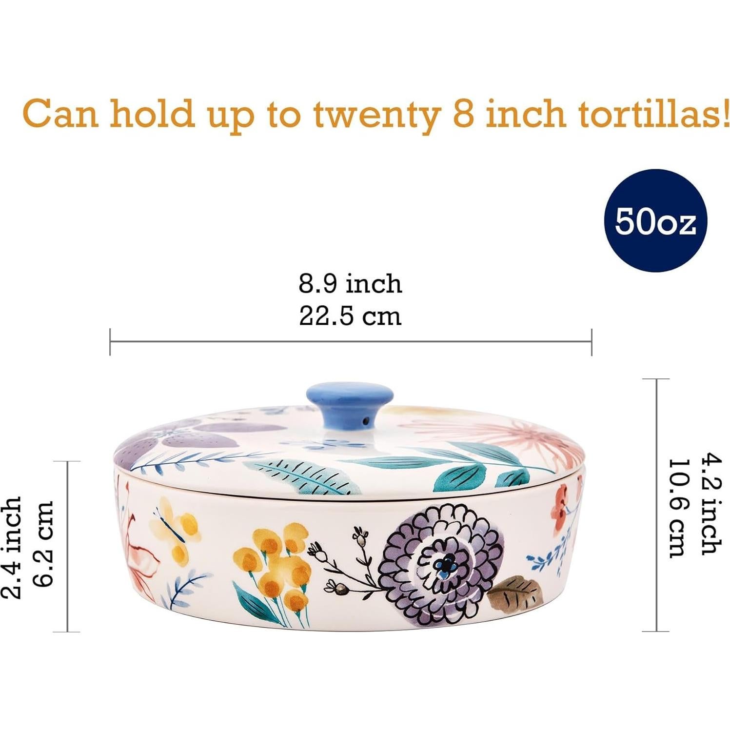 Calentador de Tortillas Cerámico Bico Sinfonía Flores 22.6 cm