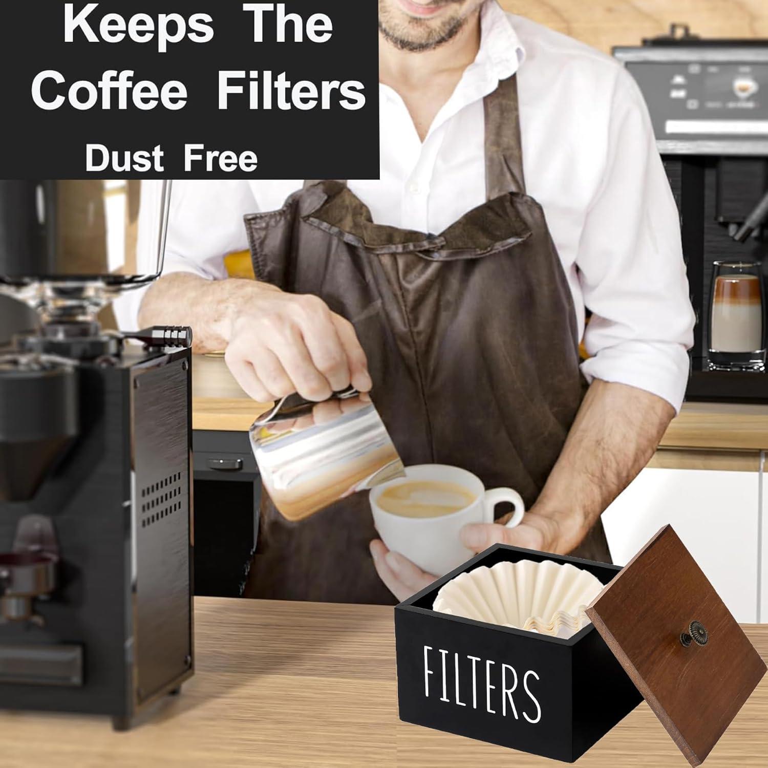 Soporte para Filtros de Café ESEHGS de Madera con Tapa - Estilo Rústico