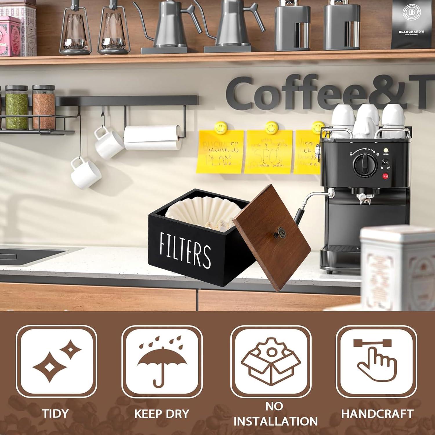 Soporte para Filtros de Café ESEHGS de Madera con Tapa - Estilo Rústico