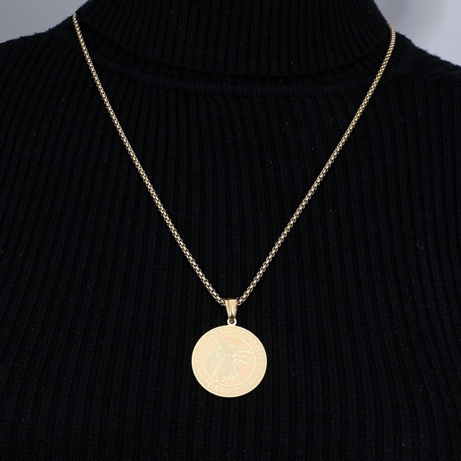 Collar Vikingo Lobo Fenrir Acero Inoxidable 30mm 60cm