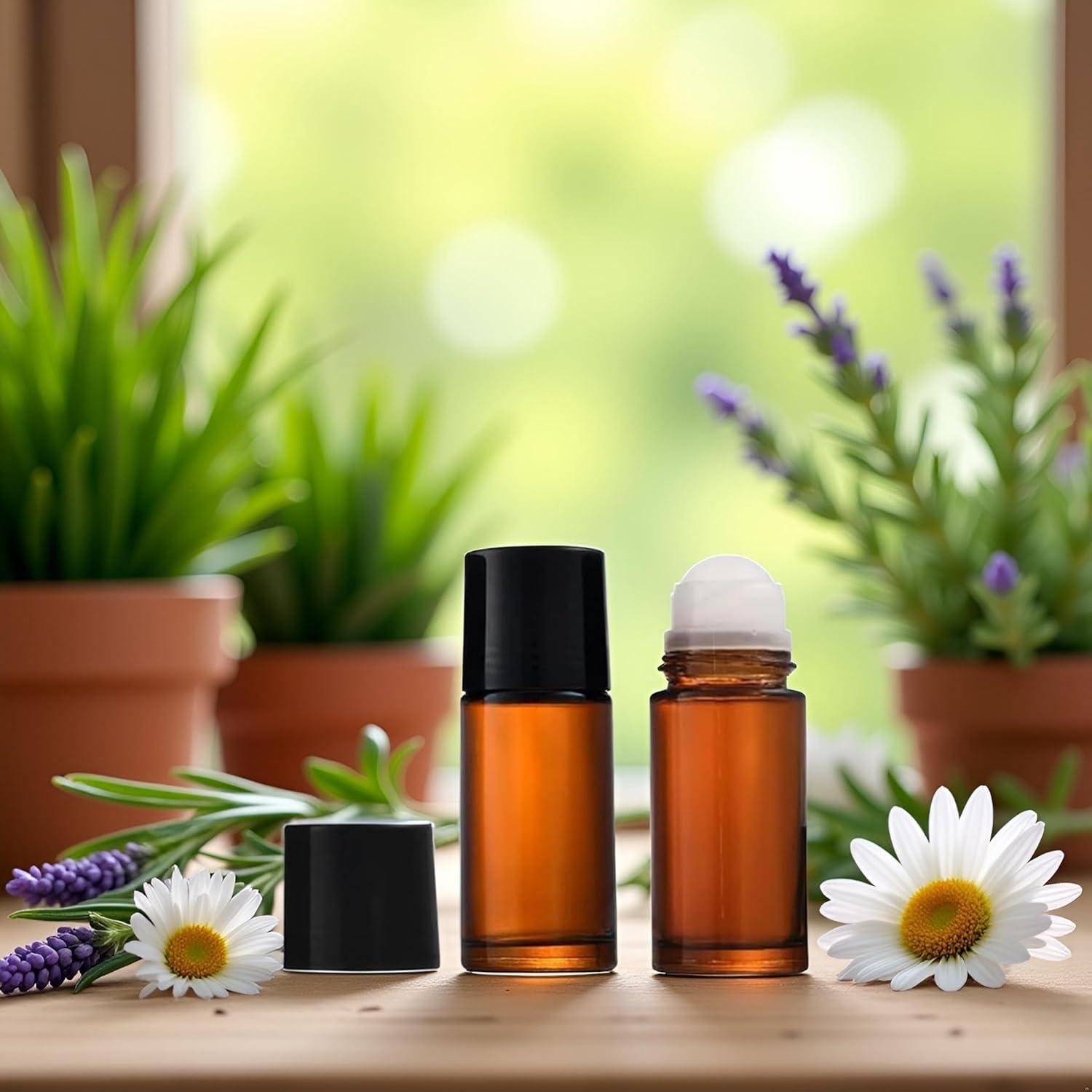 2 Botellas Rellenables de Vidrio Marrón 50ml con Roller Junfamilee