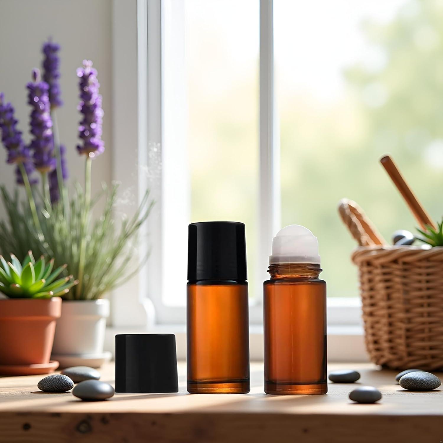 2 Botellas Rellenables de Vidrio Marrón 50ml con Roller Junfamilee