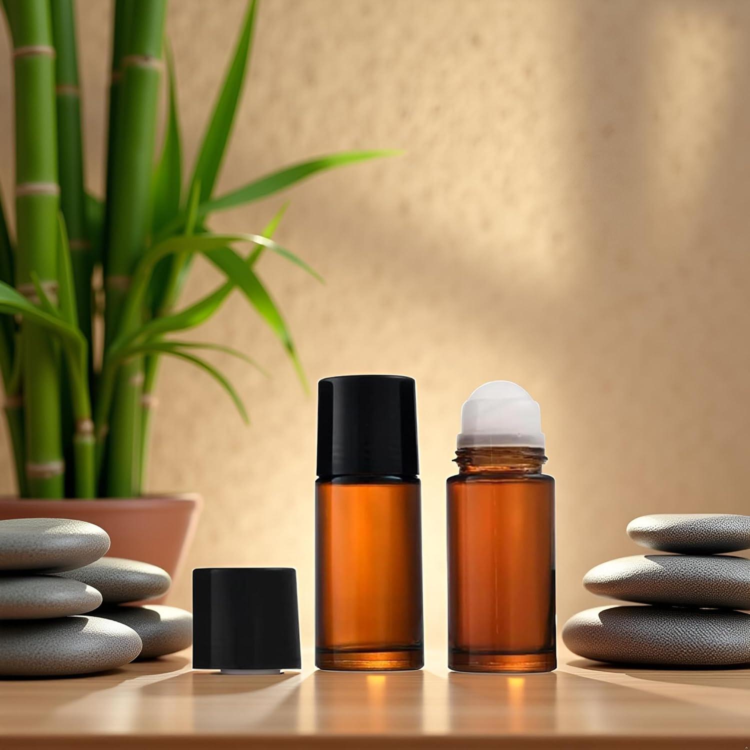 2 Botellas Rellenables de Vidrio Marrón 50ml con Roller Junfamilee