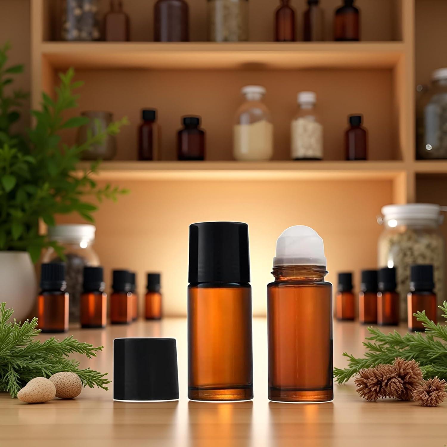 2 Botellas Rellenables de Vidrio Marrón 50ml con Roller Junfamilee