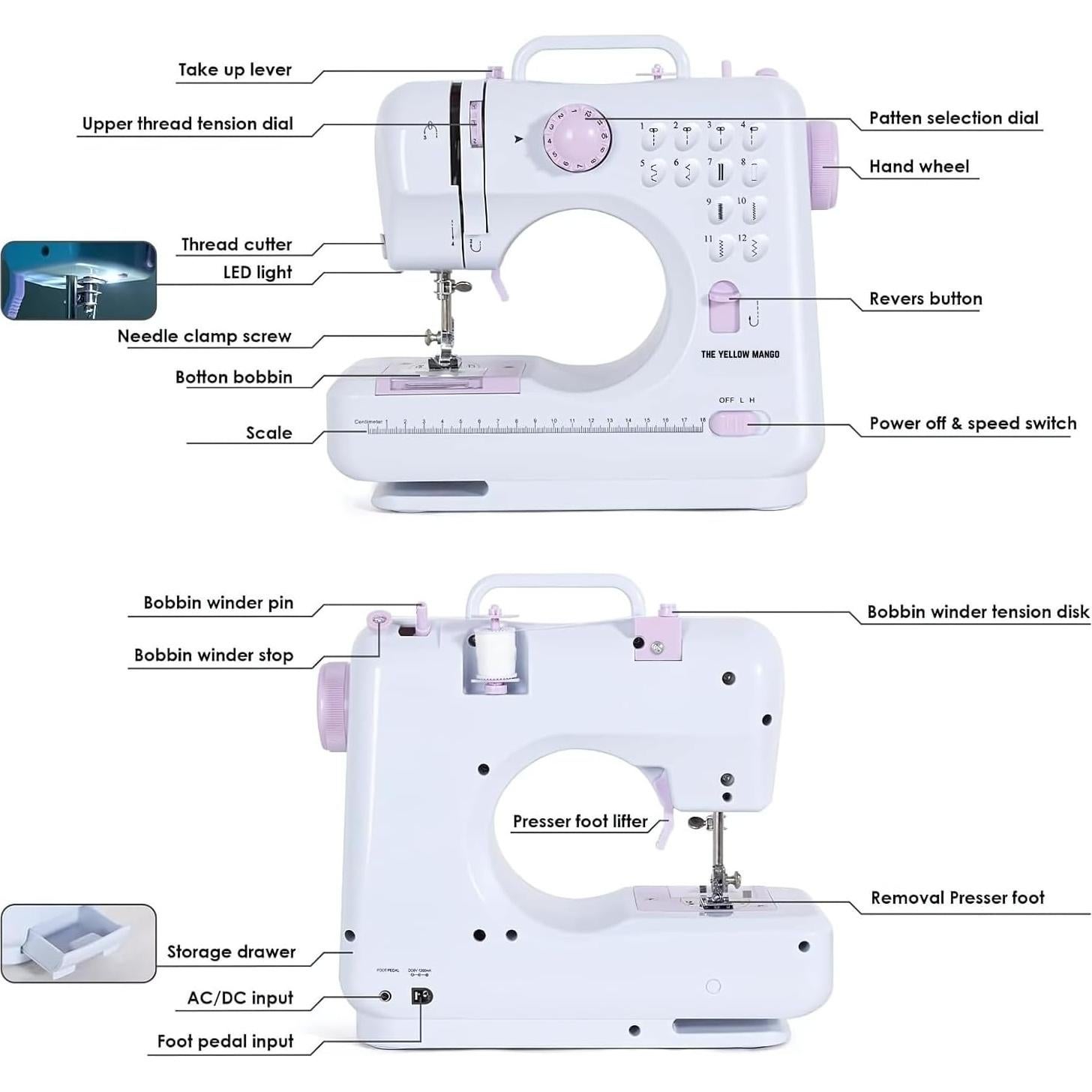 Máquina de Coser Amazon TYM MCJ-0084-SM Compacta con Kit 56 Piezas