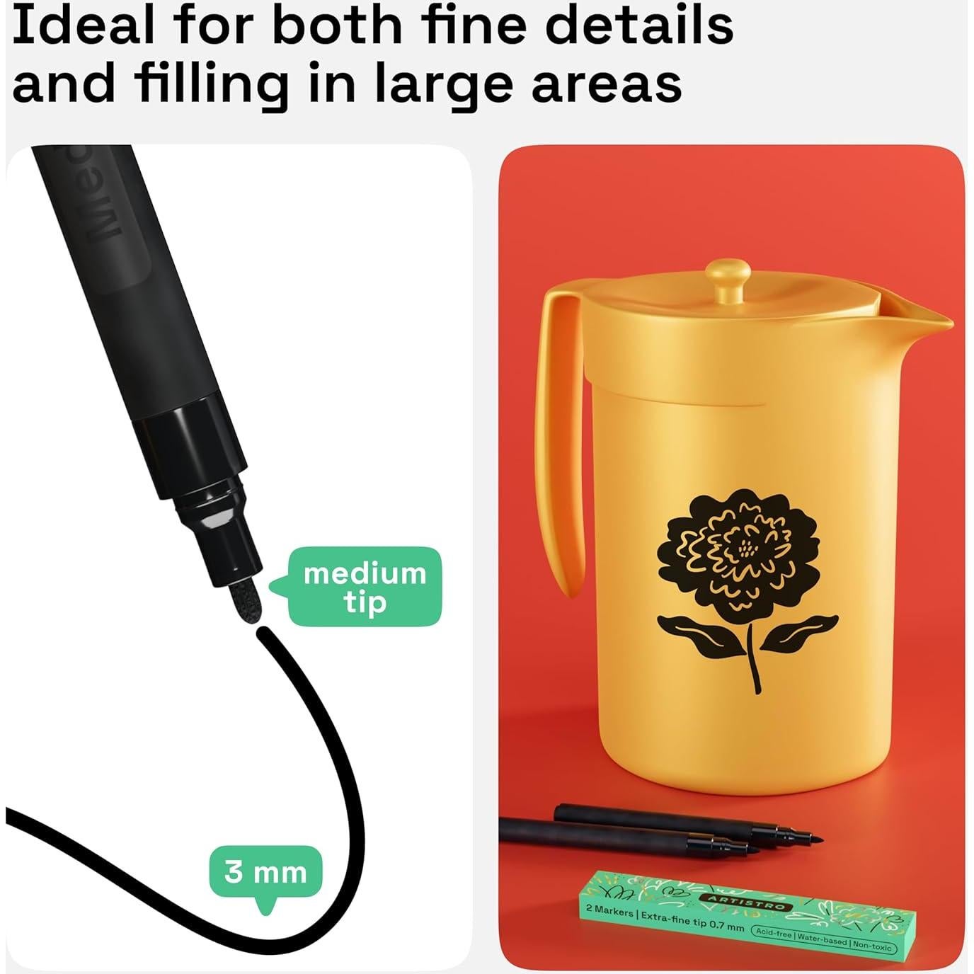 Marcadores de Pintura Acrílica Negros Artistro - 3mm - 2 Unidades