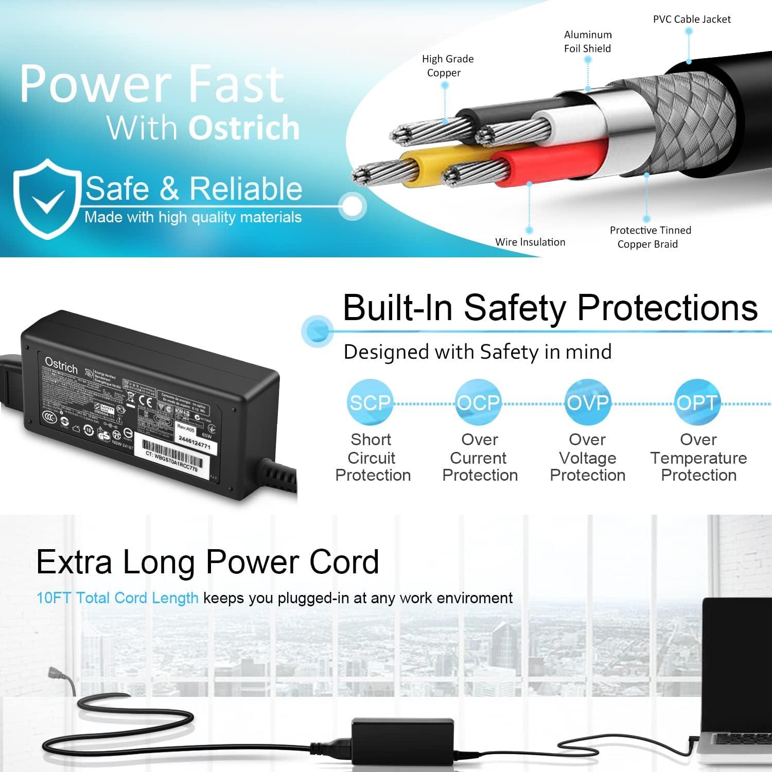 Cargador HP 65W/45W Punta Azul Adaptador de Corriente