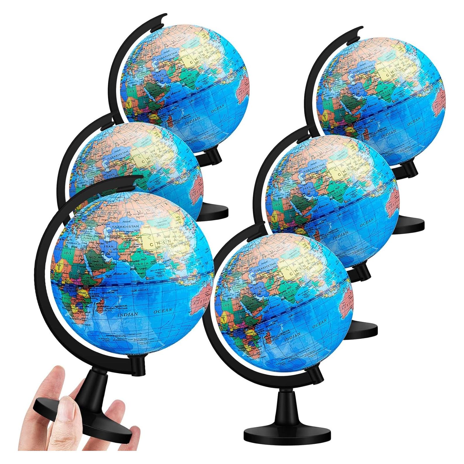Globo Terráqueo Mini 11.7 cm Henoyso 6 Pcs Educativo Negro