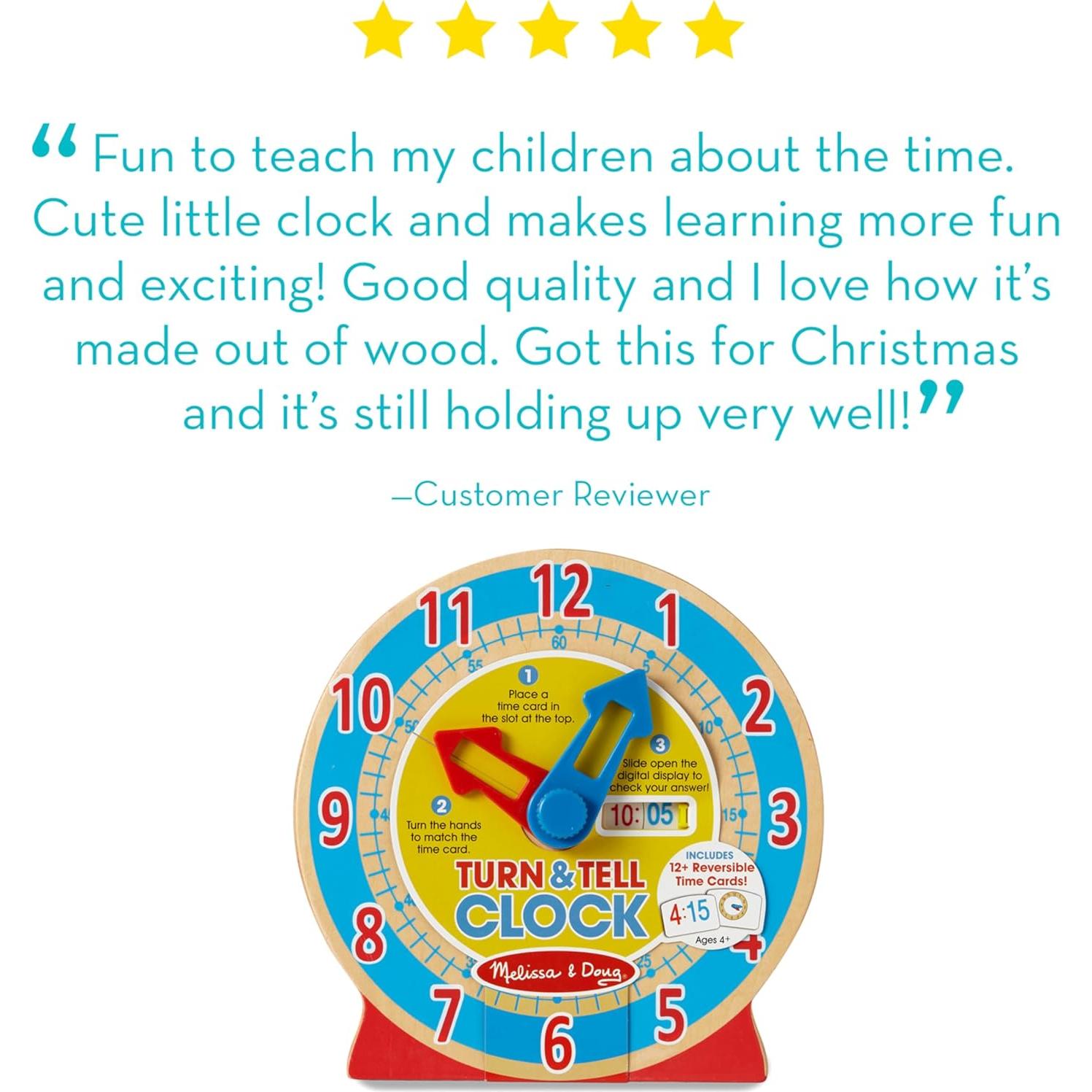 Reloj de Madera Educativo Melissa & Doug con Tarjetas de Tiempo