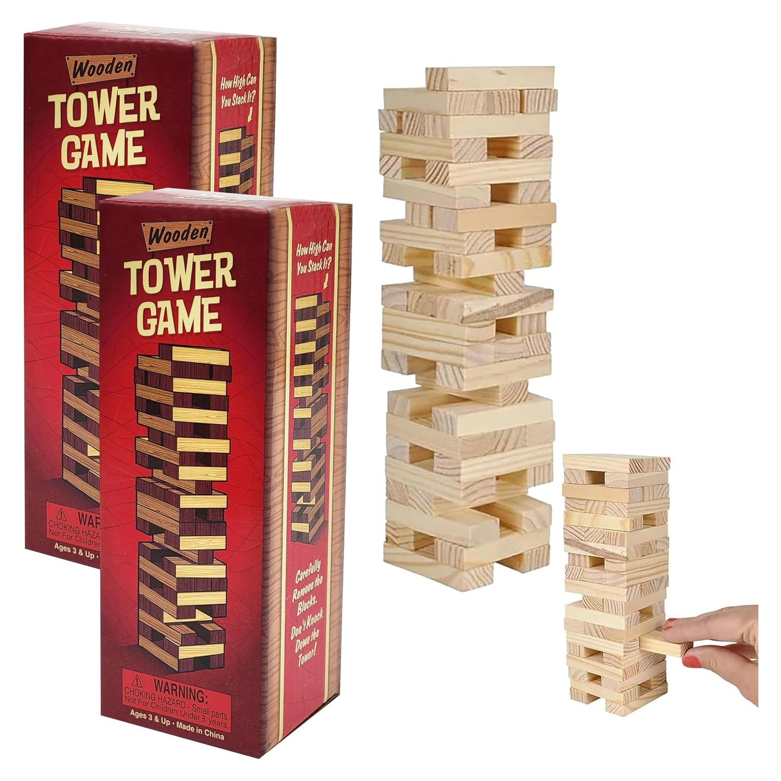 Juego de Torre de Bloques de Madera Apilables 2-Pack