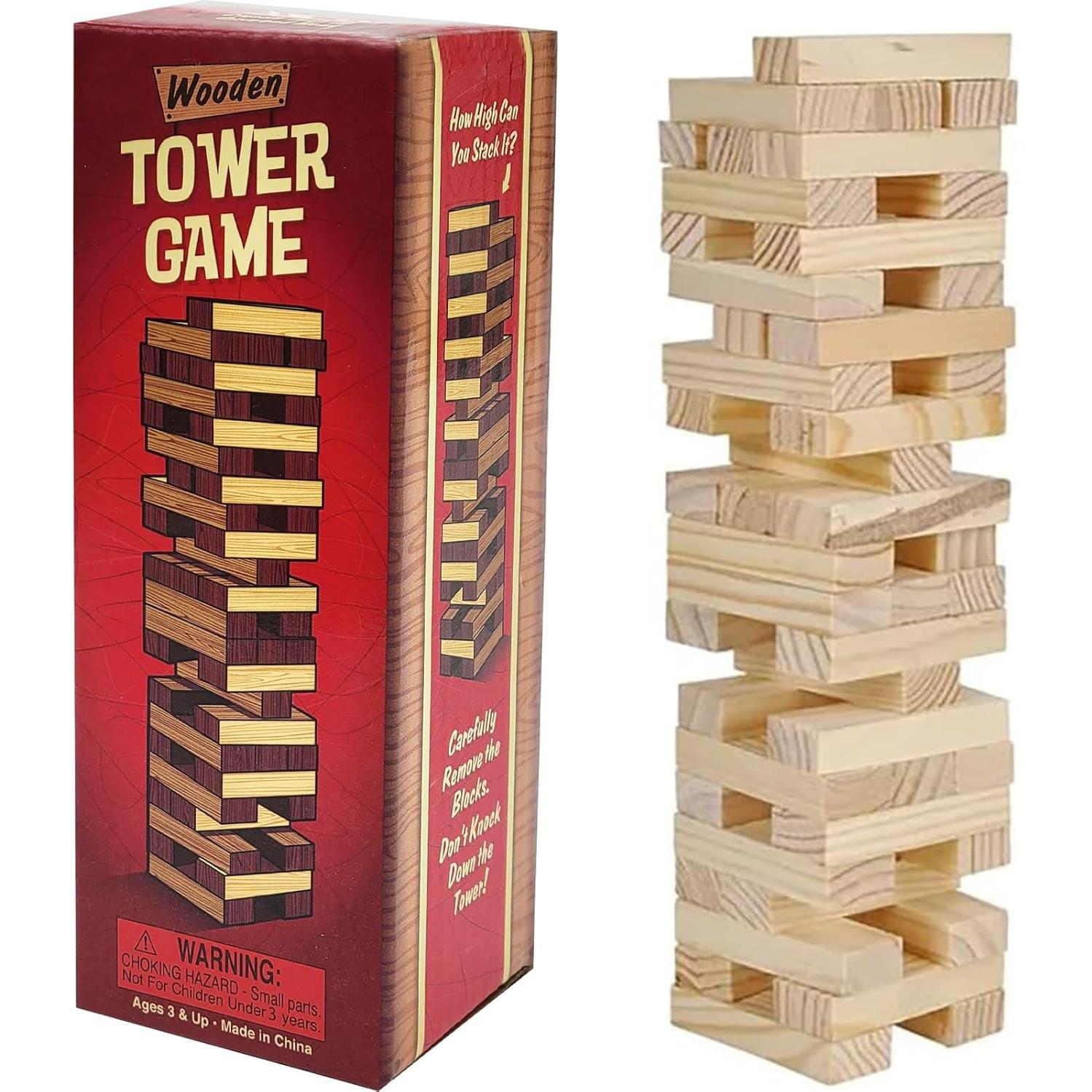 Juego de Torre de Bloques de Madera Apilables 2-Pack