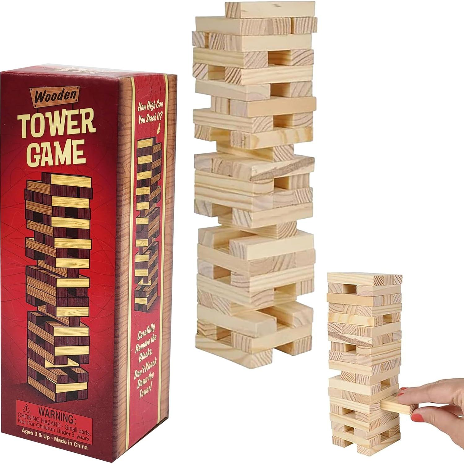 Juego de Torre de Bloques de Madera Apilables 2-Pack