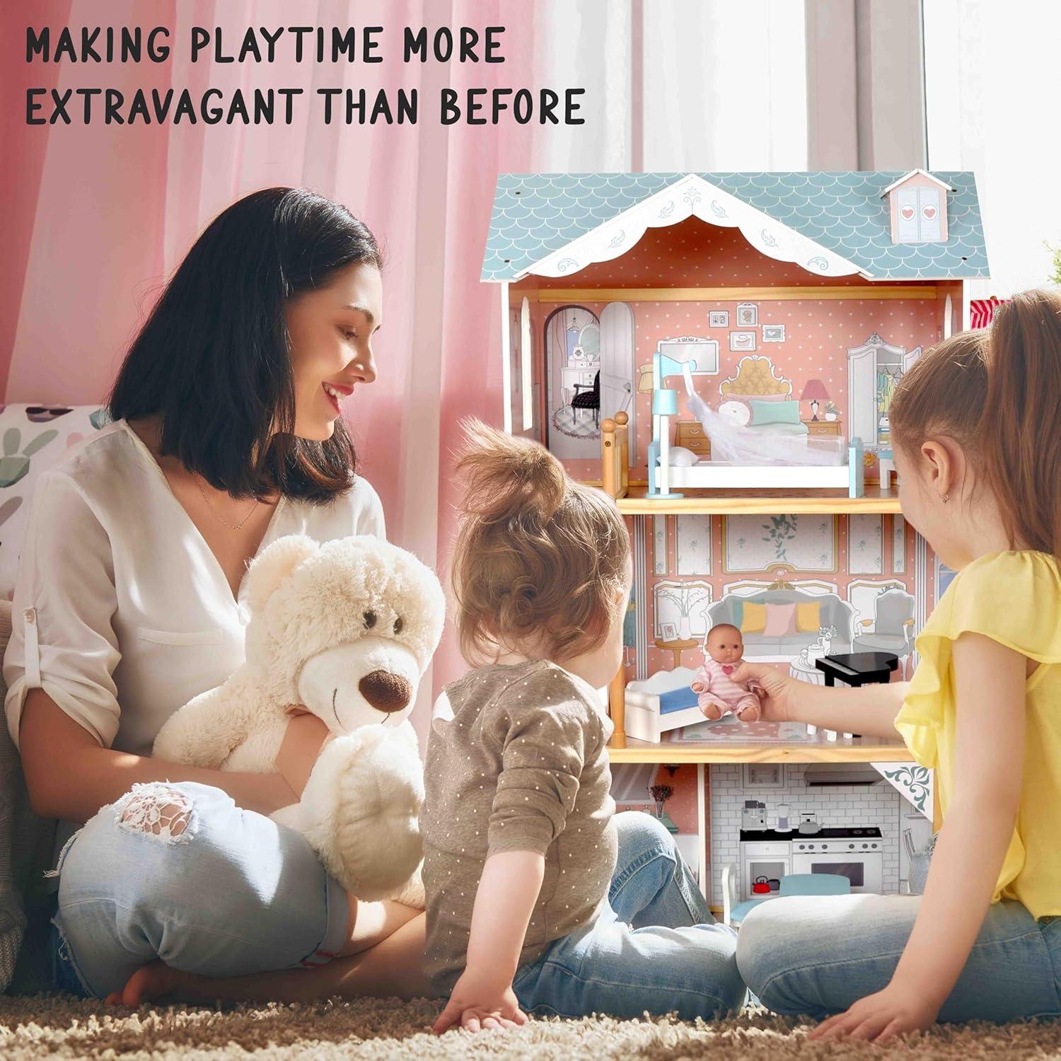 Casa de Muñecas de Madera Lil' Jumbl 3 Pisos con Ascensor Azul