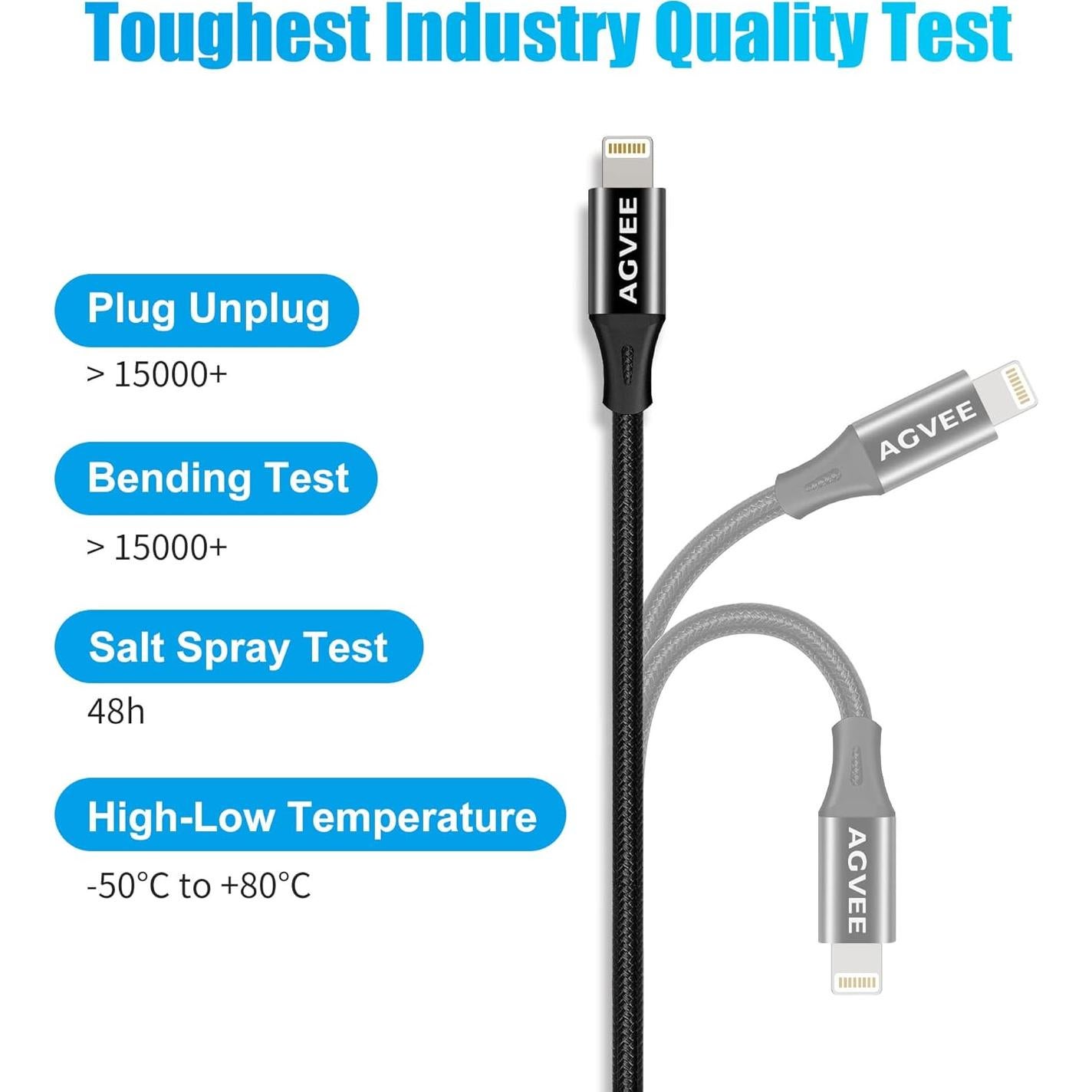 Adaptador USB-C a Lightning AGVEE 4" 30W Carga Rápida Negro