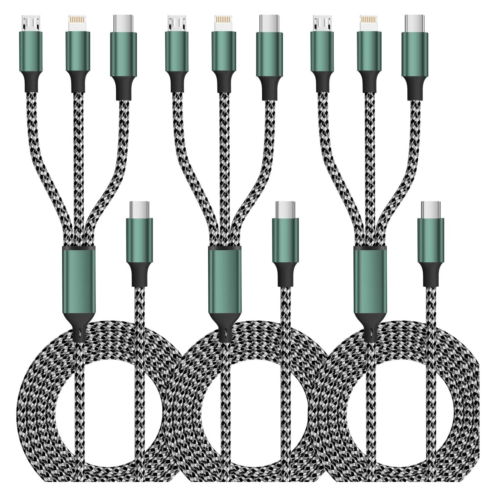 Cable de Carga Múltiple 3 en 1 Firsting 1.2m USB C Negro Verde
