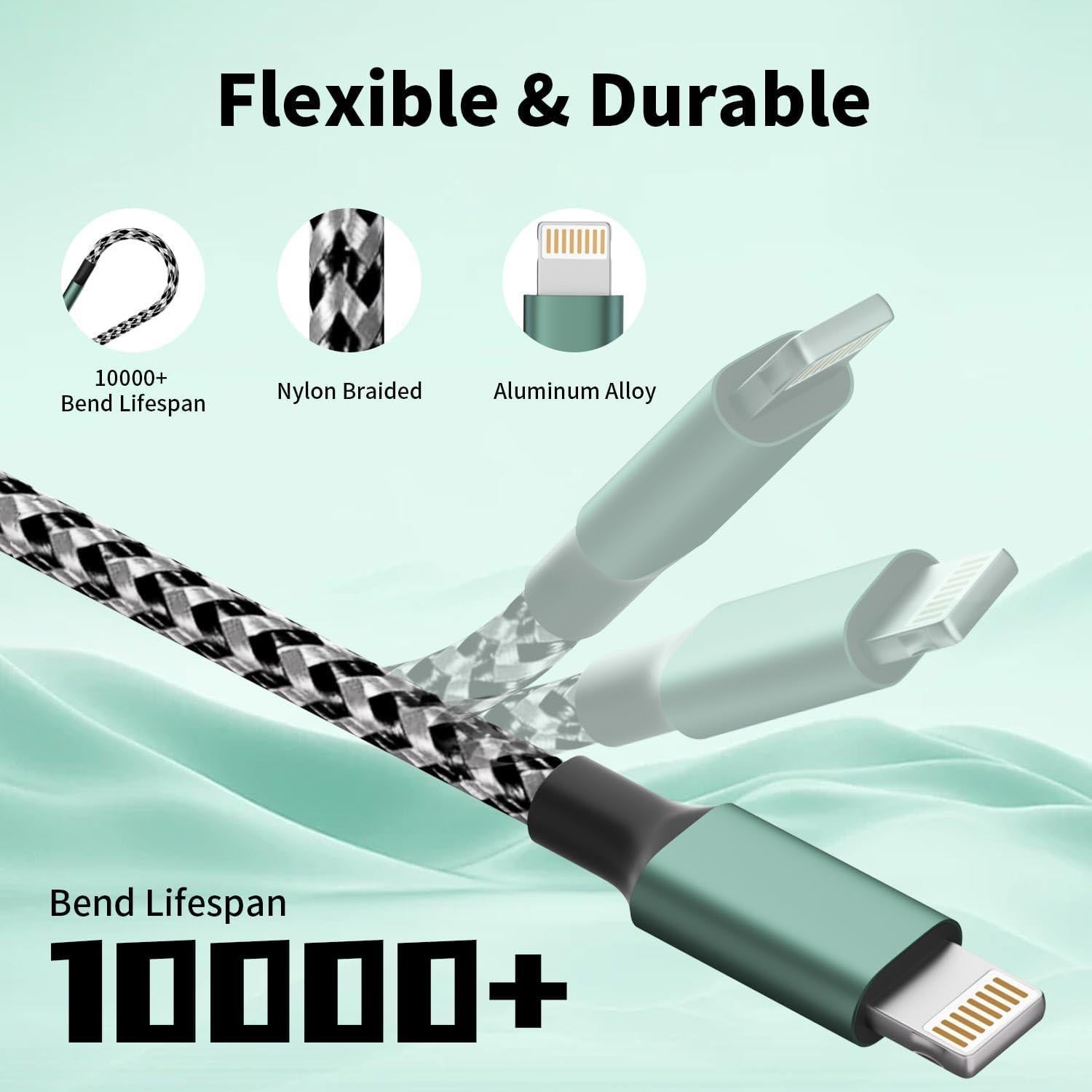 Cable de Carga Múltiple 3 en 1 Firsting 1.2m USB C Negro Verde