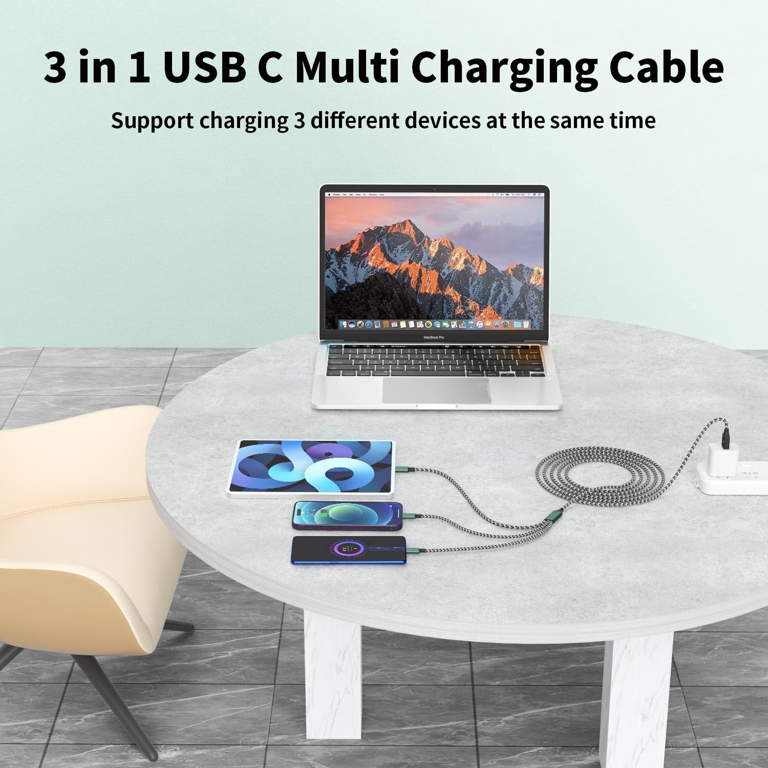 Cable de Carga Múltiple 3 en 1 Firsting 1.2m USB C Negro Verde