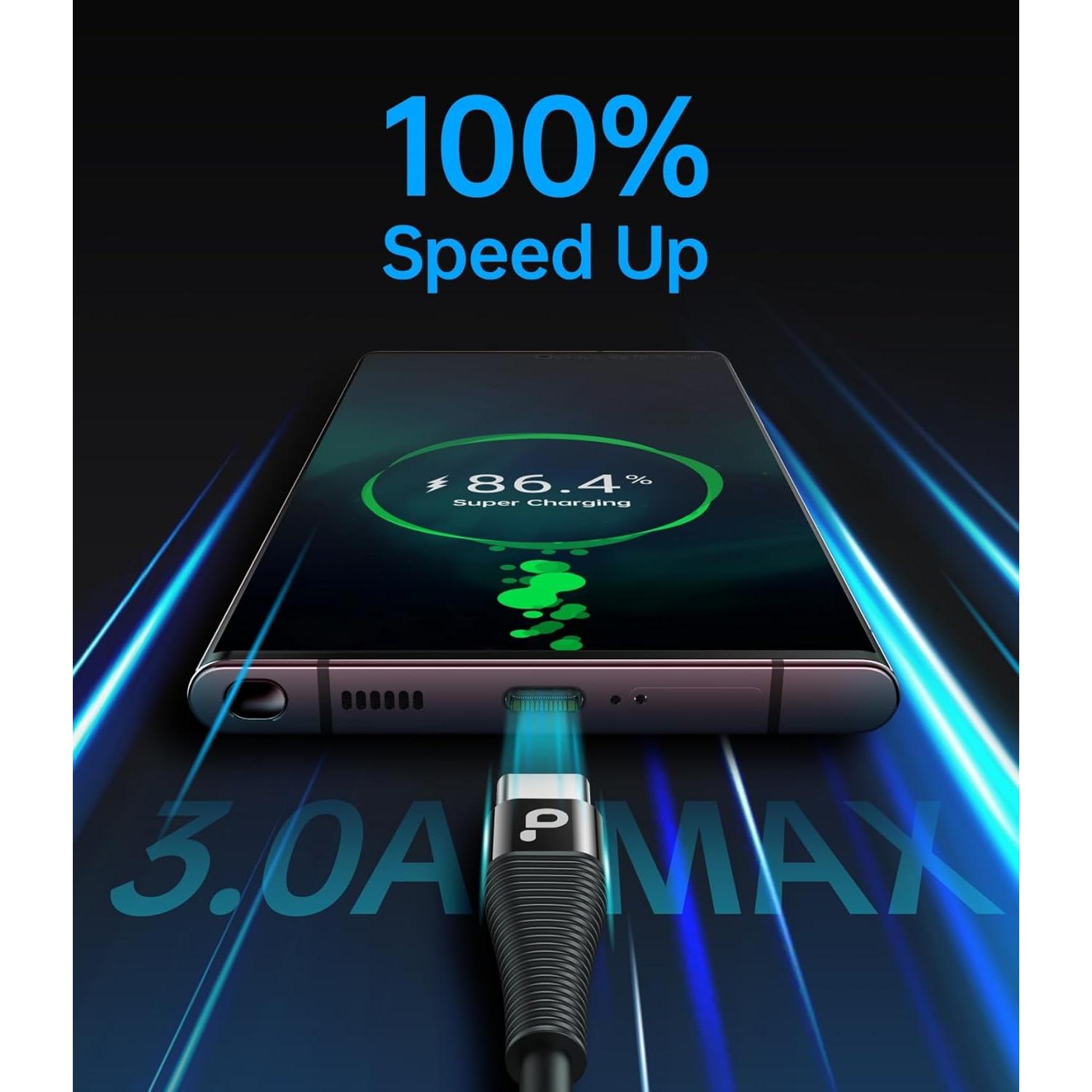 Cable USB C de carga rápida 66W PRAKIE 0.91m Negro 2Pack