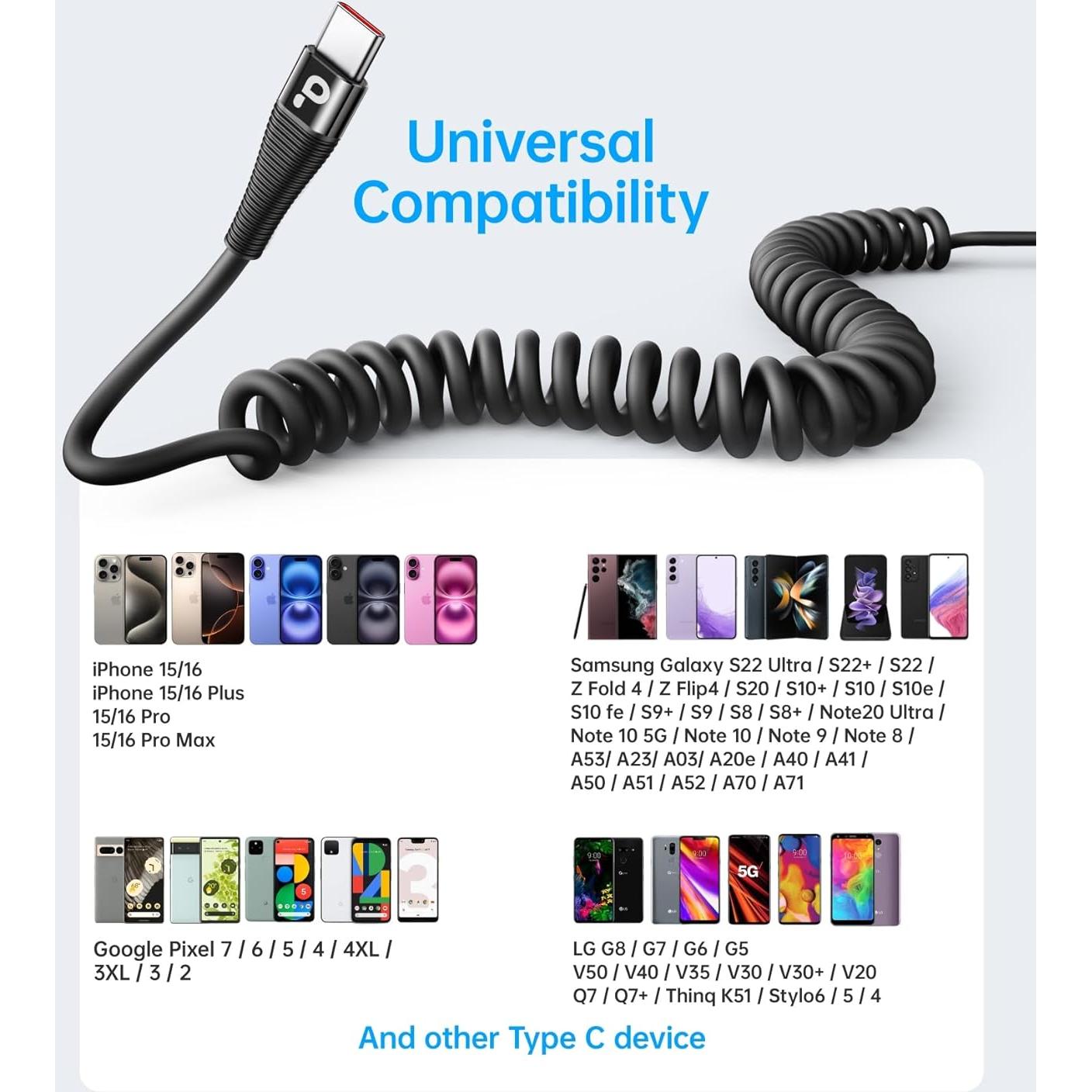 Cable USB C de carga rápida 66W PRAKIE 0.91m Negro 2Pack