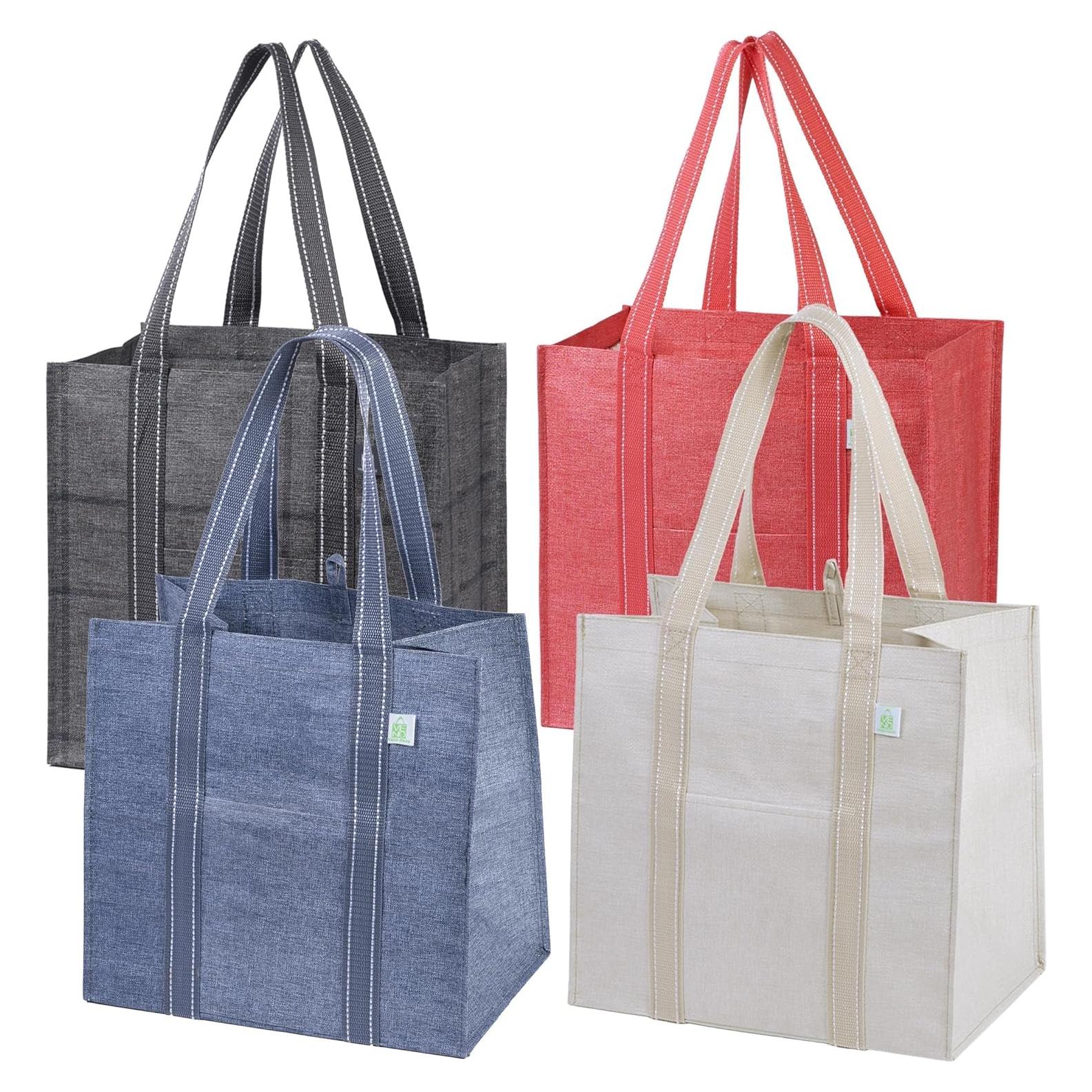 VENO 4 Bolsas de Compras Reutilizables con Fondo Duro 34L