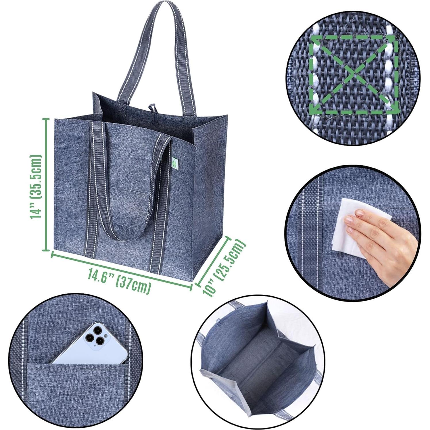 VENO 4 Bolsas de Compras Reutilizables con Fondo Duro 34L