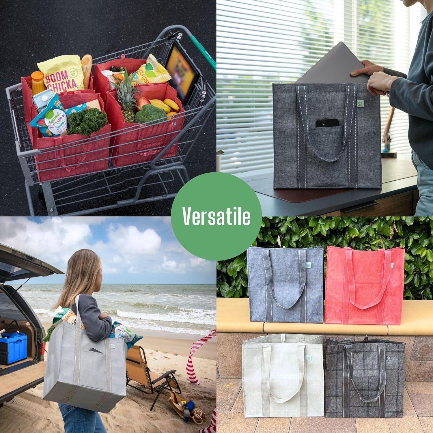 VENO 4 Bolsas de Compras Reutilizables con Fondo Duro 34L
