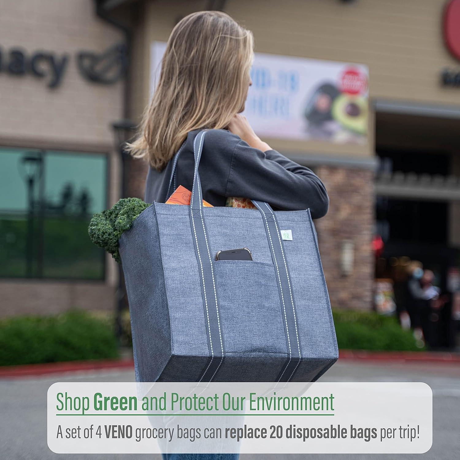 VENO 4 Bolsas de Compras Reutilizables con Fondo Duro 34L