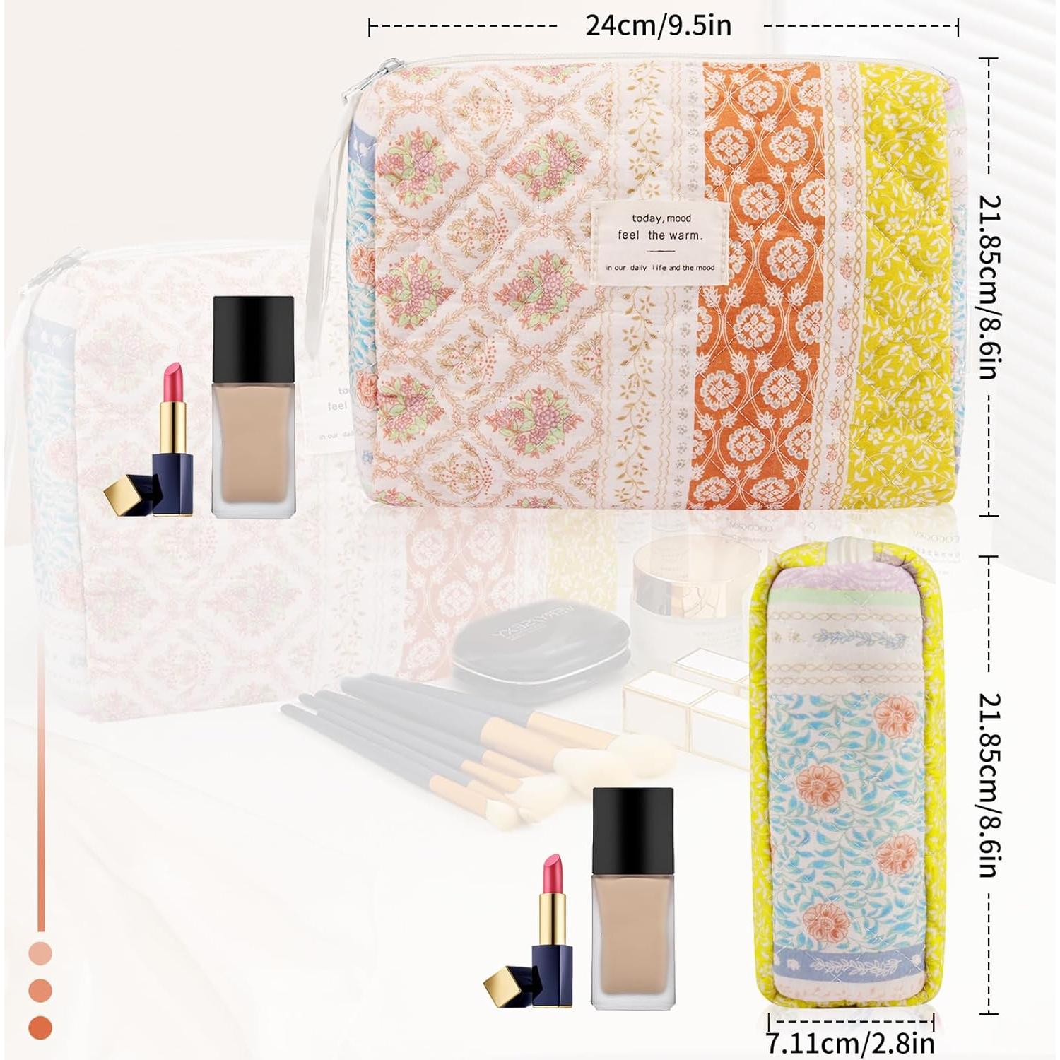 Juego de 2 Bolsas de Maquillaje Floral Acolchada 15x12x5cm