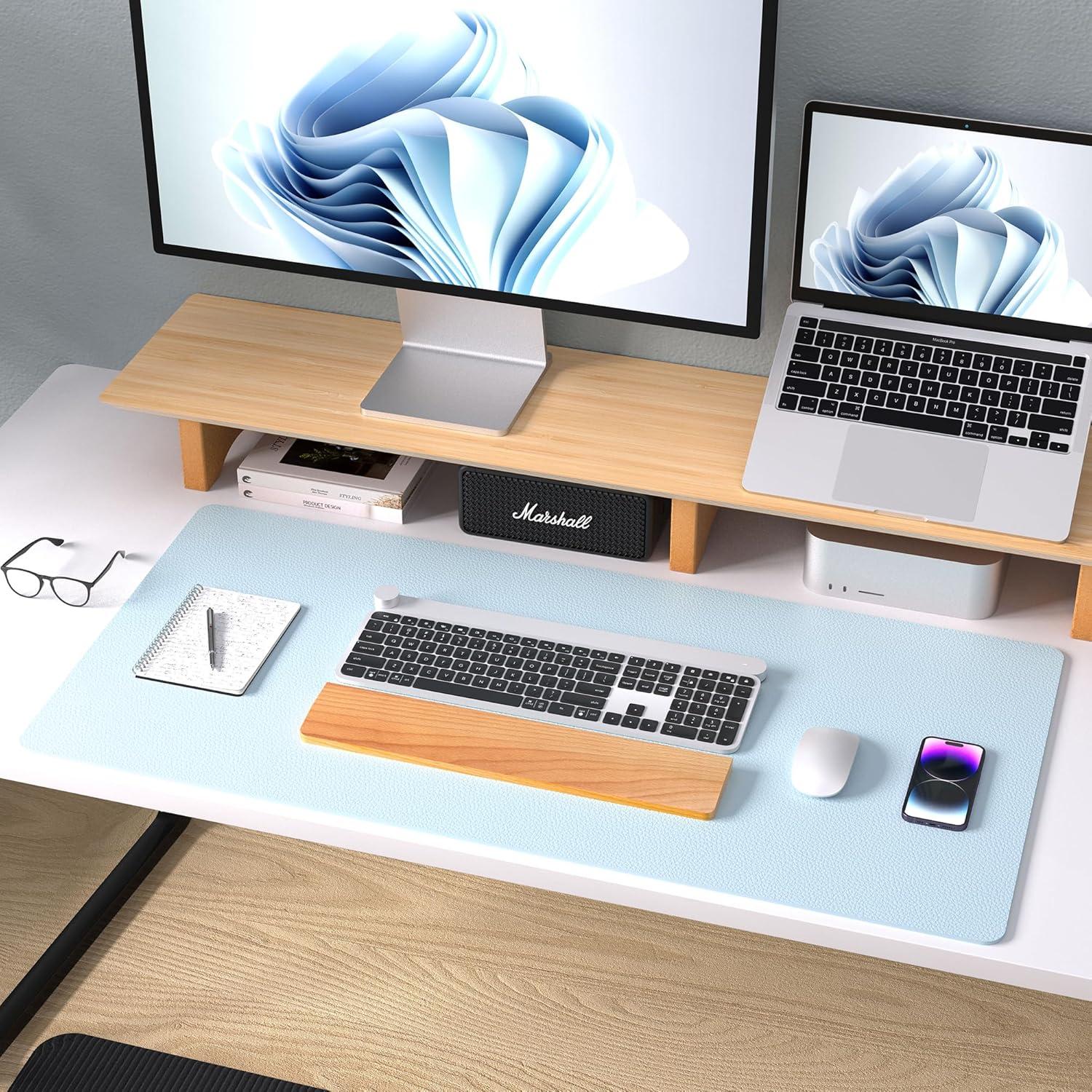 Alfombrilla de Escritorio Aothia de Cuero PU 60x35 cm Azul Bebé