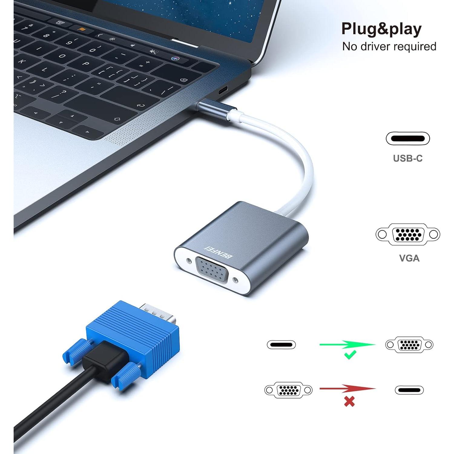 Adaptador BENFEI USB-C a VGA Gris - Compatible con MacBook y iPhone