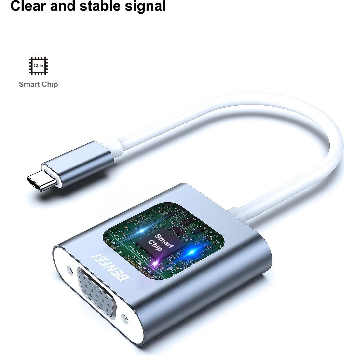 Adaptador BENFEI USB-C a VGA Gris - Compatible con MacBook y iPhone