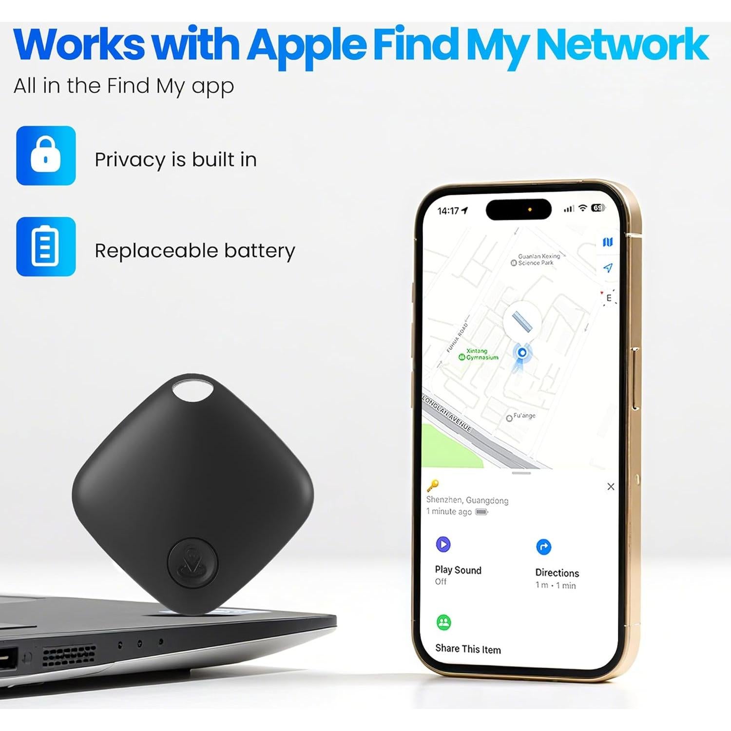 Localizador Bluetooth UUMEE para Llaves y Equipaje - 2 Paquete Negro