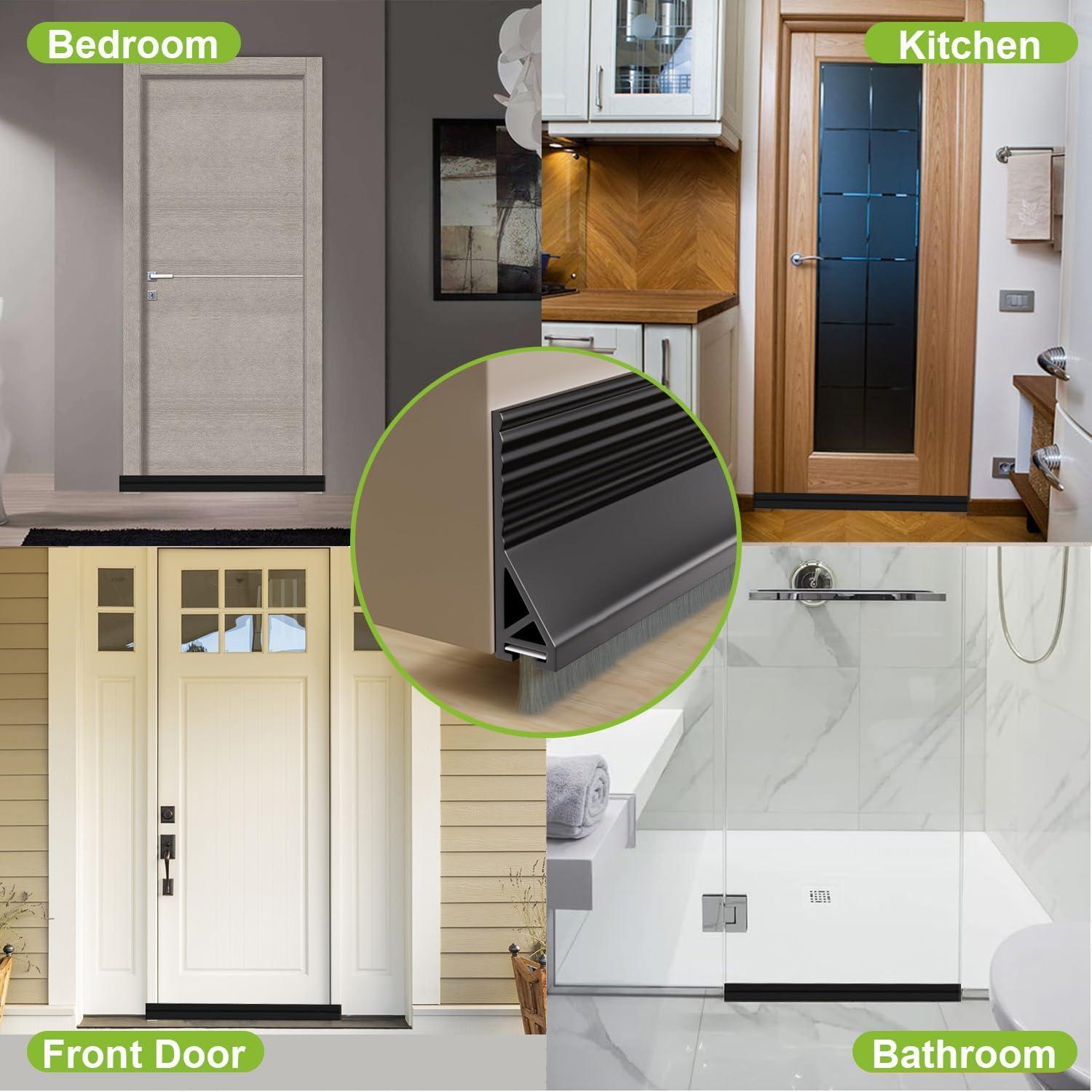 2 PCS Cepillo de Puerta Barrido Inferior DINGLIAN 5.08 cm x 99 cm Negro