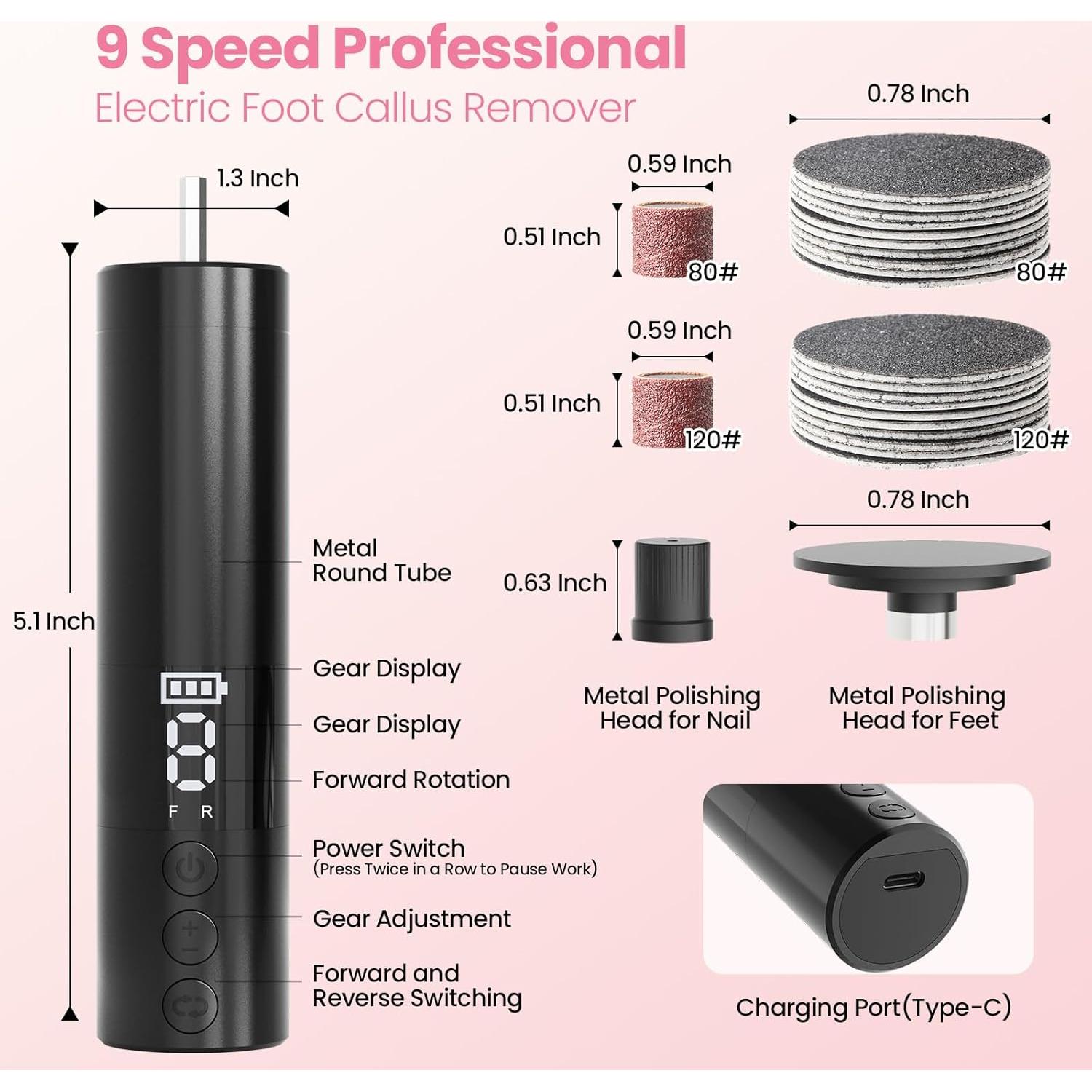 Removedor de Callos Eléctrico Mosthink 9 Velocidades Negro