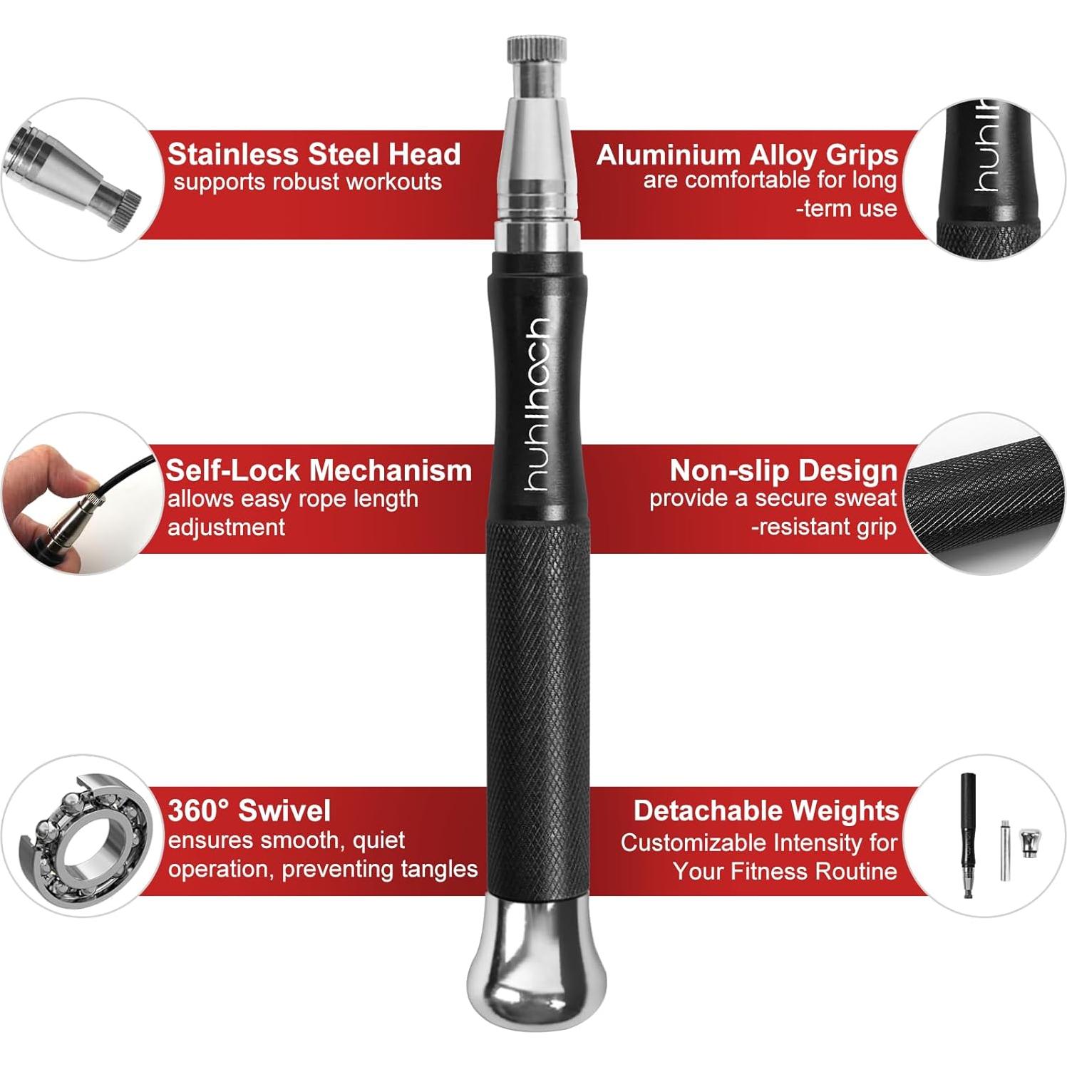 Cuerda de Salto con Peso Huhloch - 3m, Auto-Bloqueo, Antideslizante