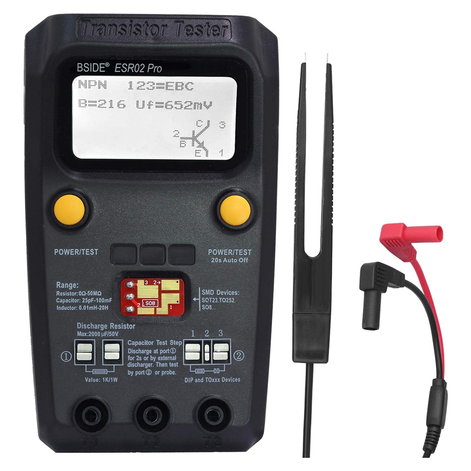 Comprobador de Transistores BSIDE ESR02 PRO con Pinzas