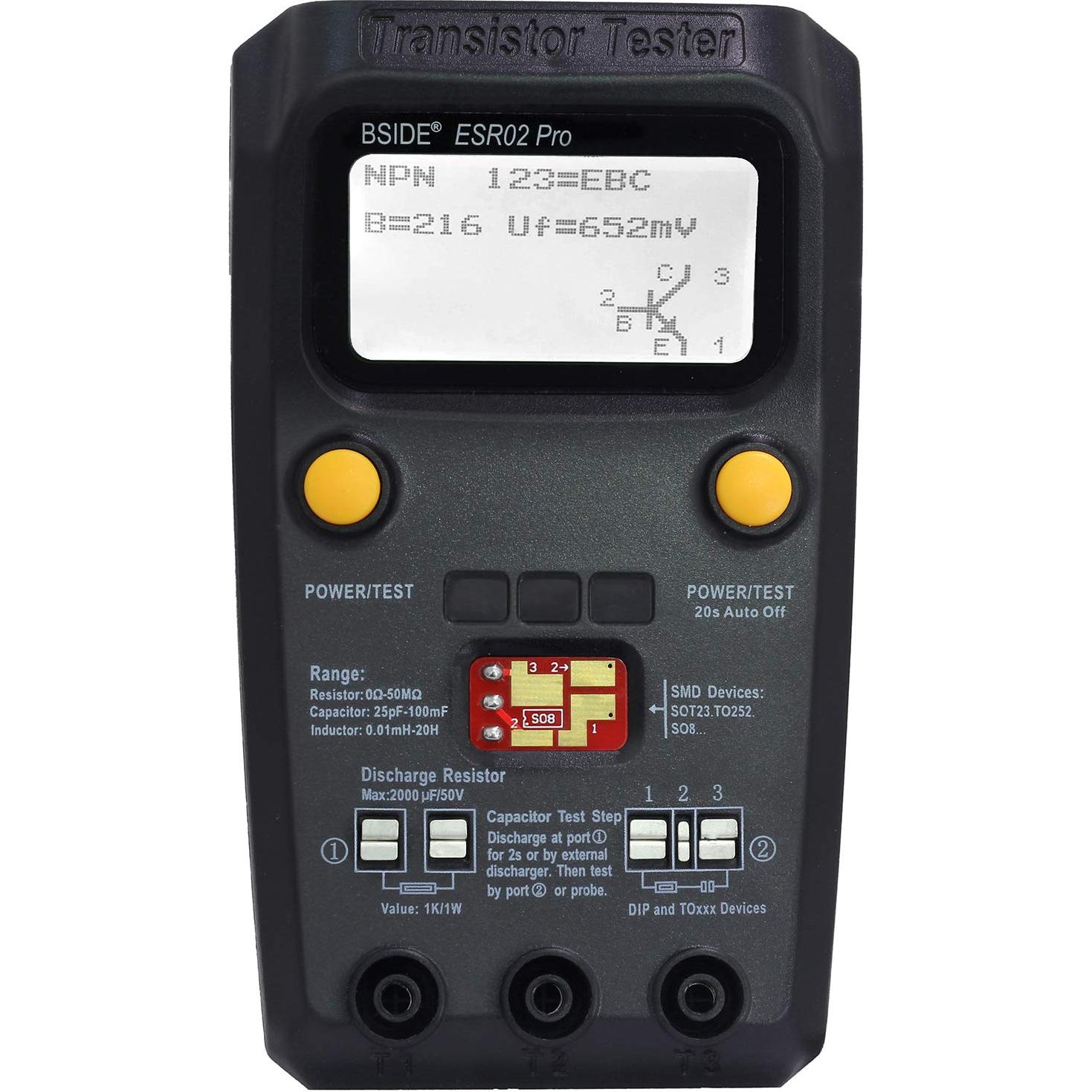 Comprobador de Transistores BSIDE ESR02 PRO con Pinzas