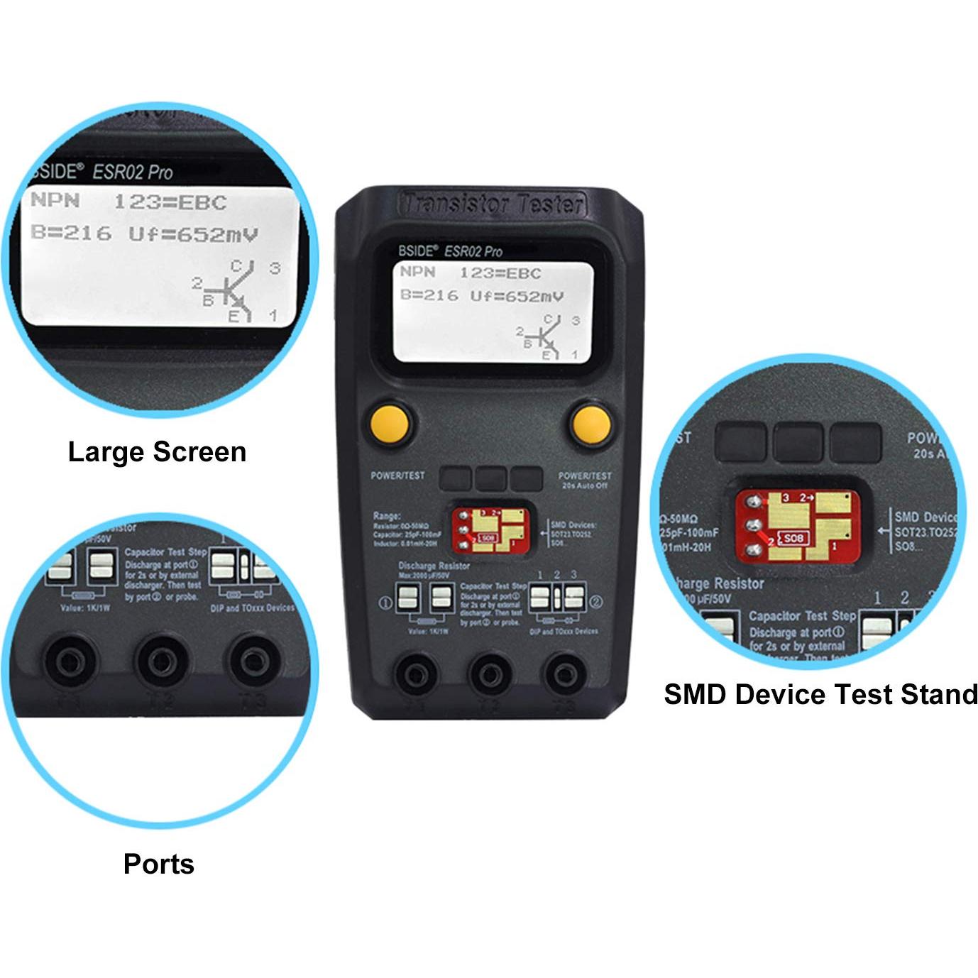 Comprobador de Transistores BSIDE ESR02 PRO con Pinzas