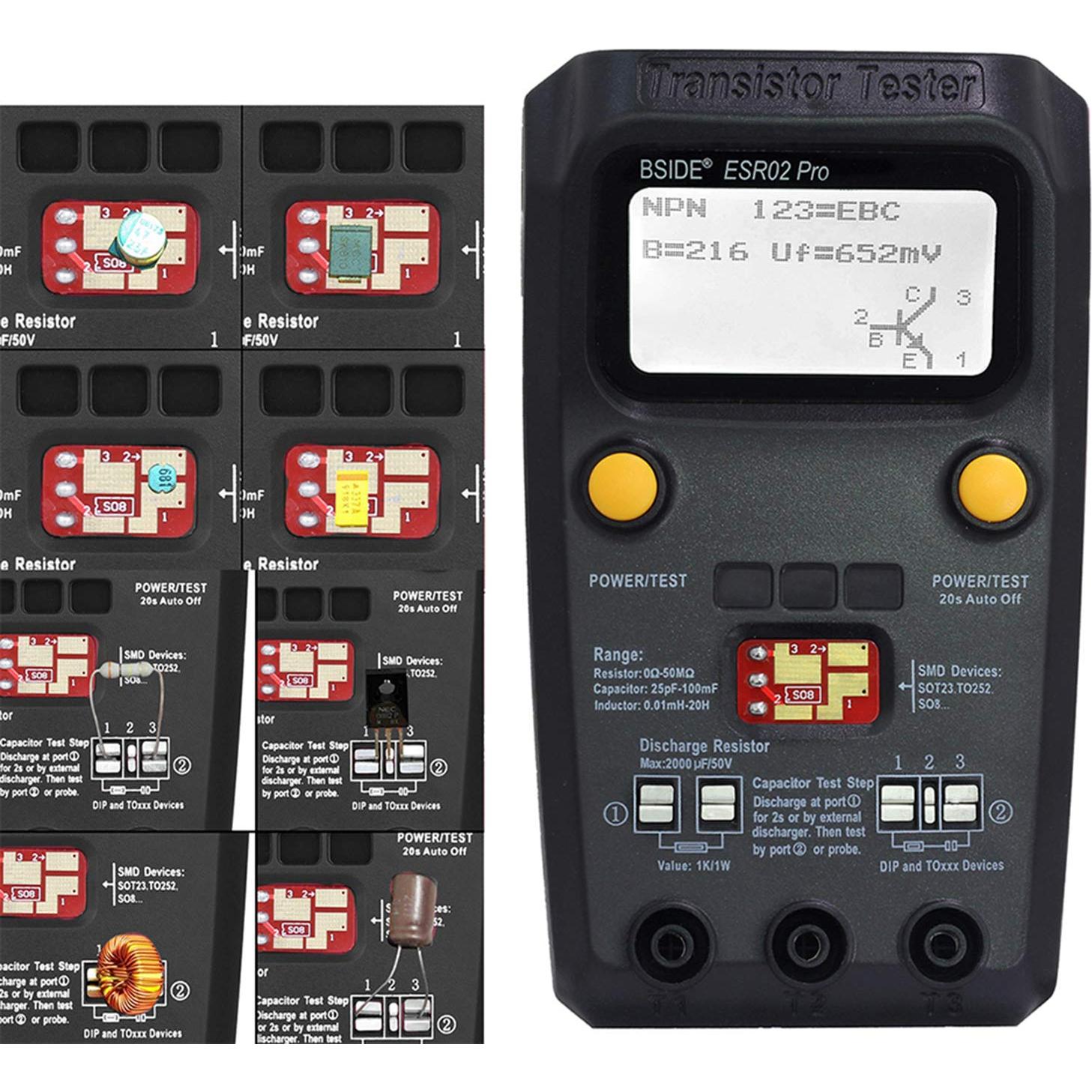 Comprobador de Transistores BSIDE ESR02 PRO con Pinzas