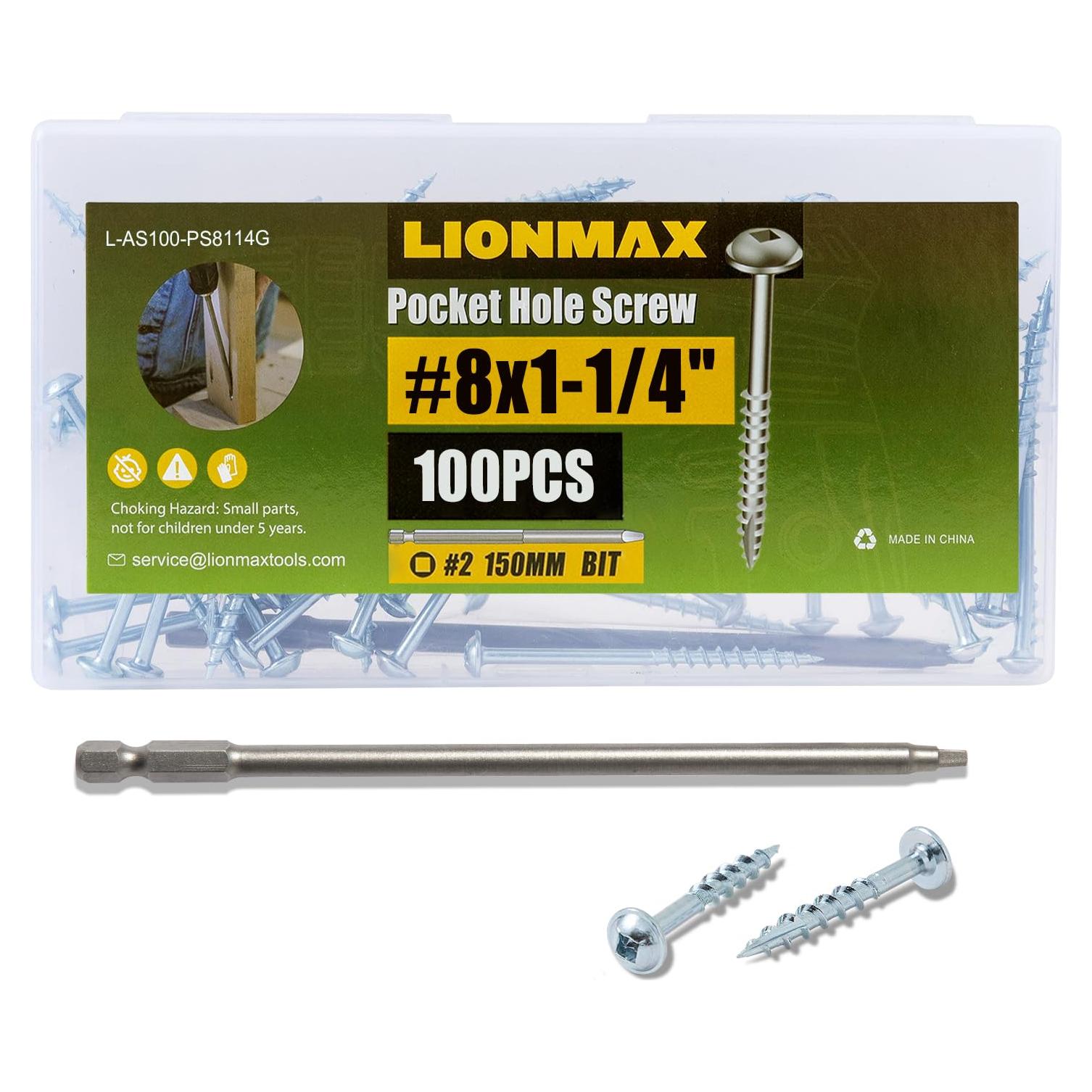 Tornillos para Agujeros de bolsillo LIONMAX #8 x 32mm 100 PCS