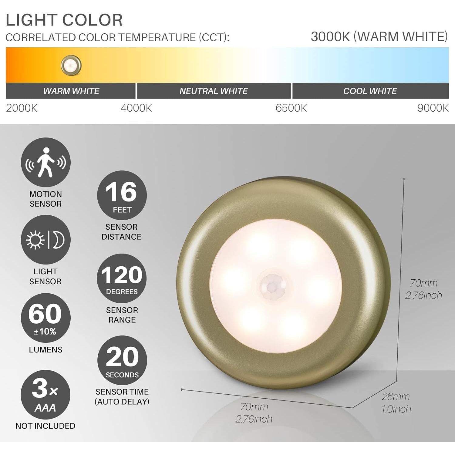 Luz Sensorial LED 3 Pack 2.8" Lucha Estrellada Batería AAA