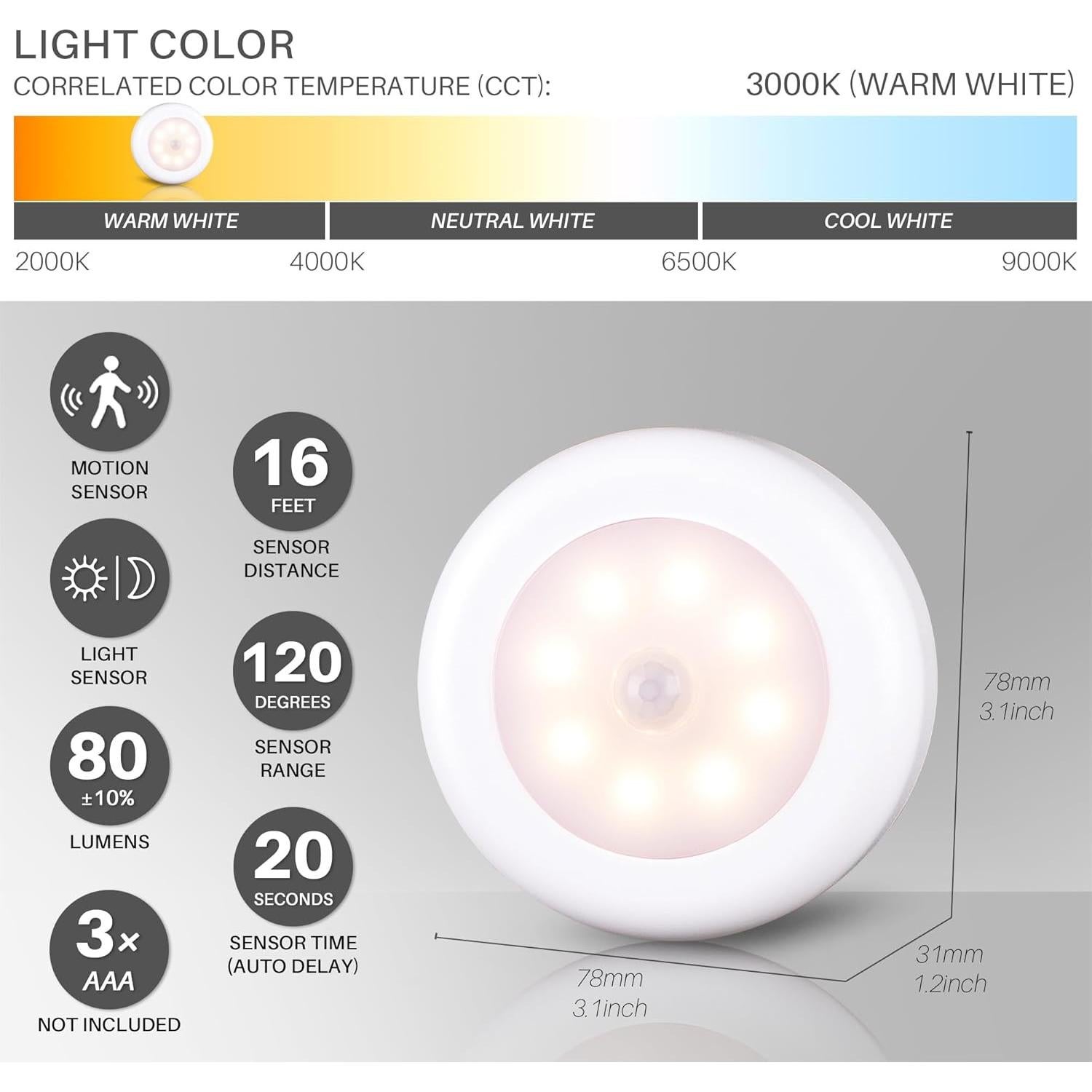 Luz Sensorial de Movimiento Interior STAR-SPANGLED 3 Pack LED