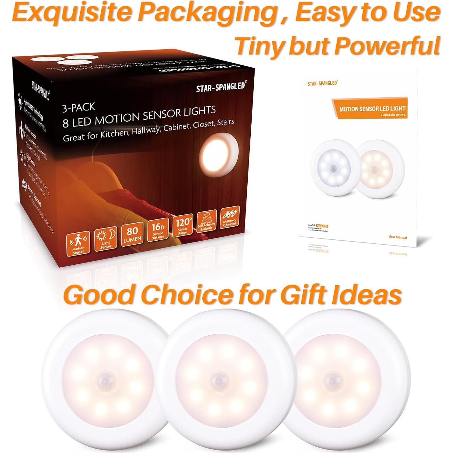 Luz Sensorial de Movimiento Interior STAR-SPANGLED 3 Pack LED