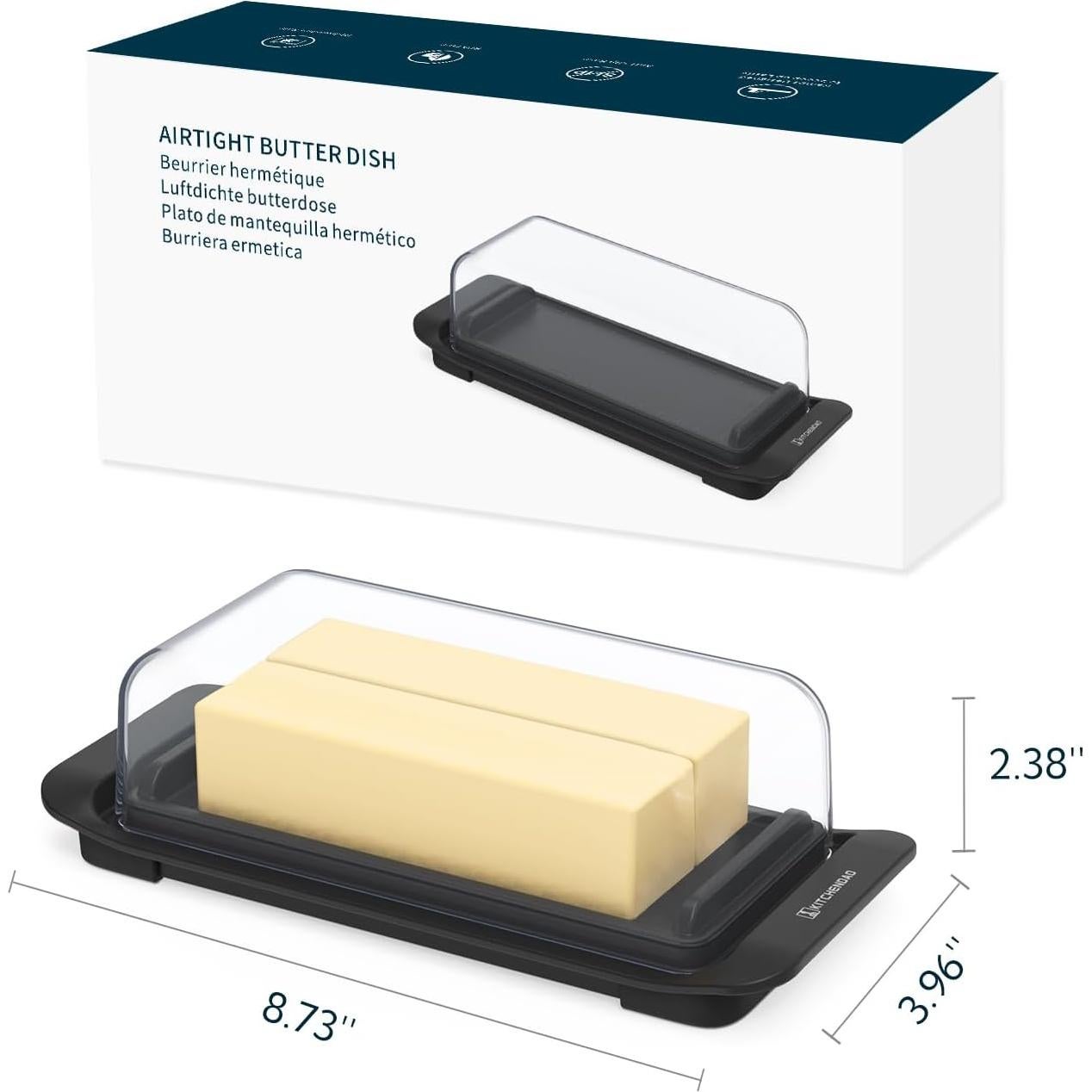 Caja de Mantequilla Hermética KITCHENDAO 227g con Tapa Negra
