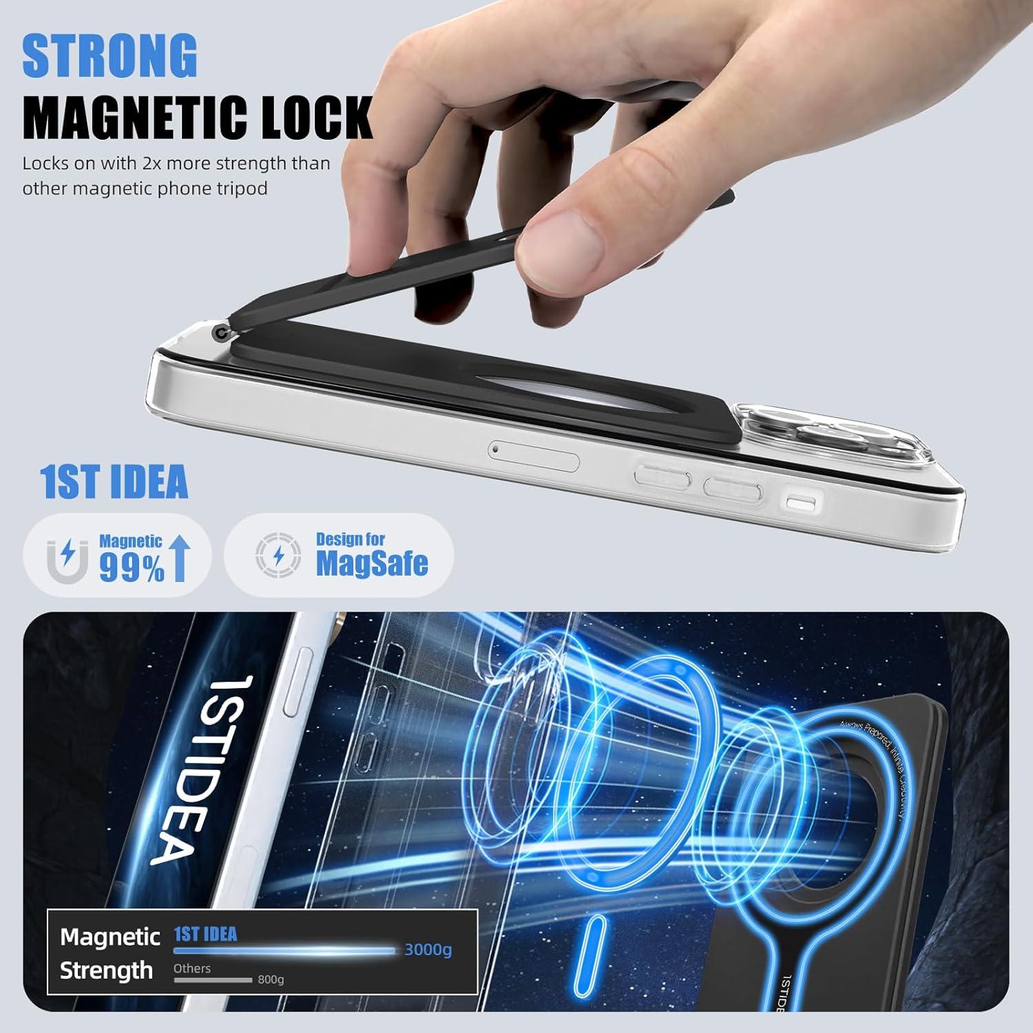 Trípode Magnético 1ST IDEA para iPhone 16/15/14/13/12 Negro