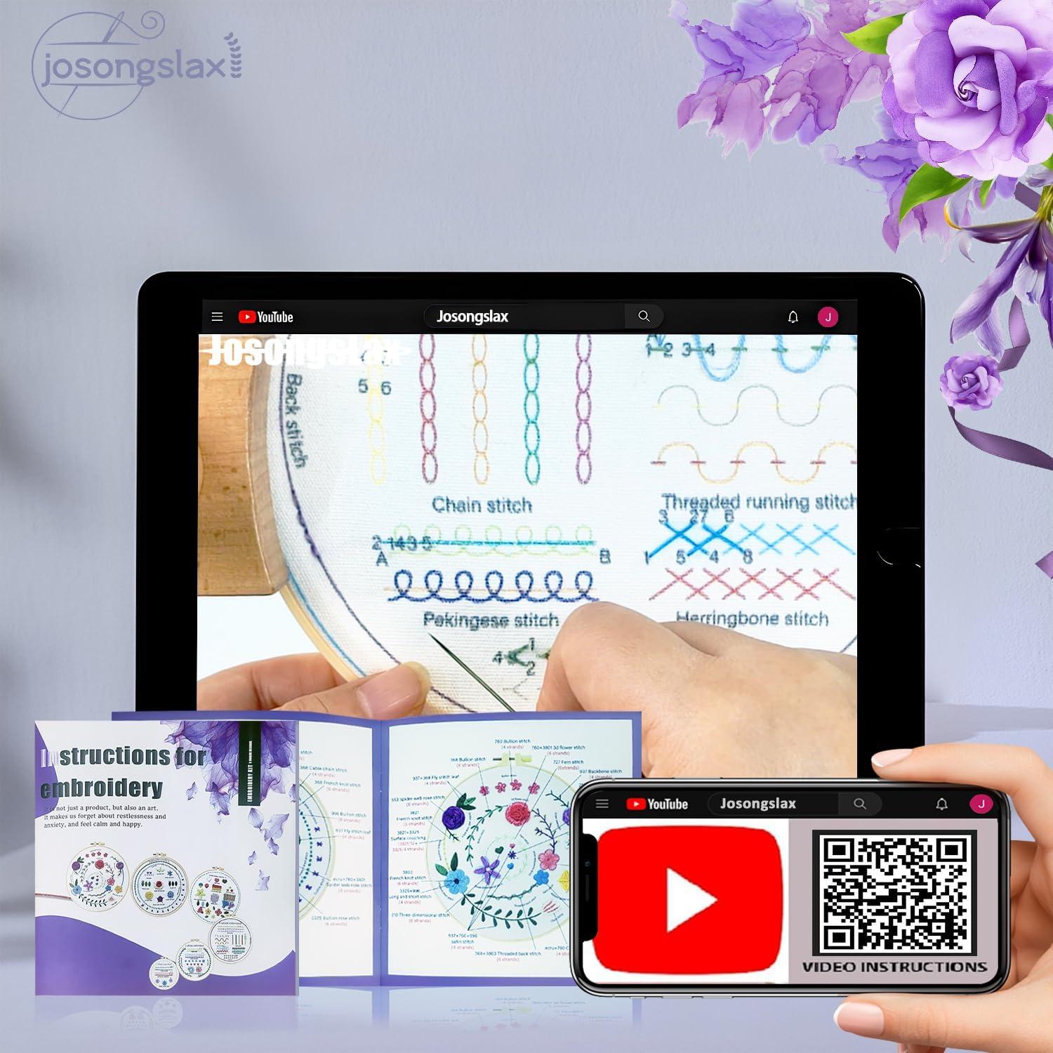 Kit de Bordado para Principiantes Josongslax - 36 Puntos y 6 Aros