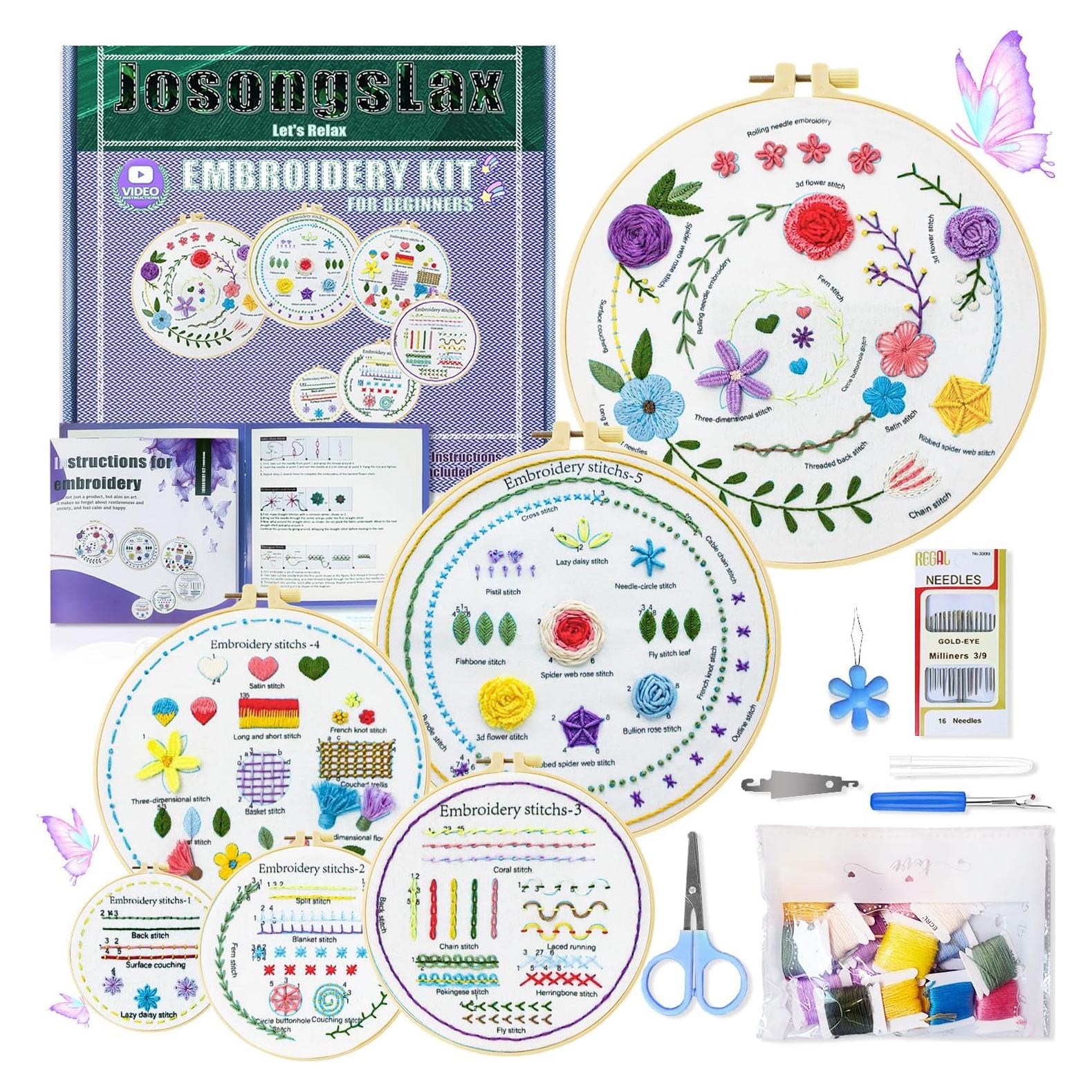 Kit de Bordado para Principiantes Josongslax - 36 Puntos y 6 Aros