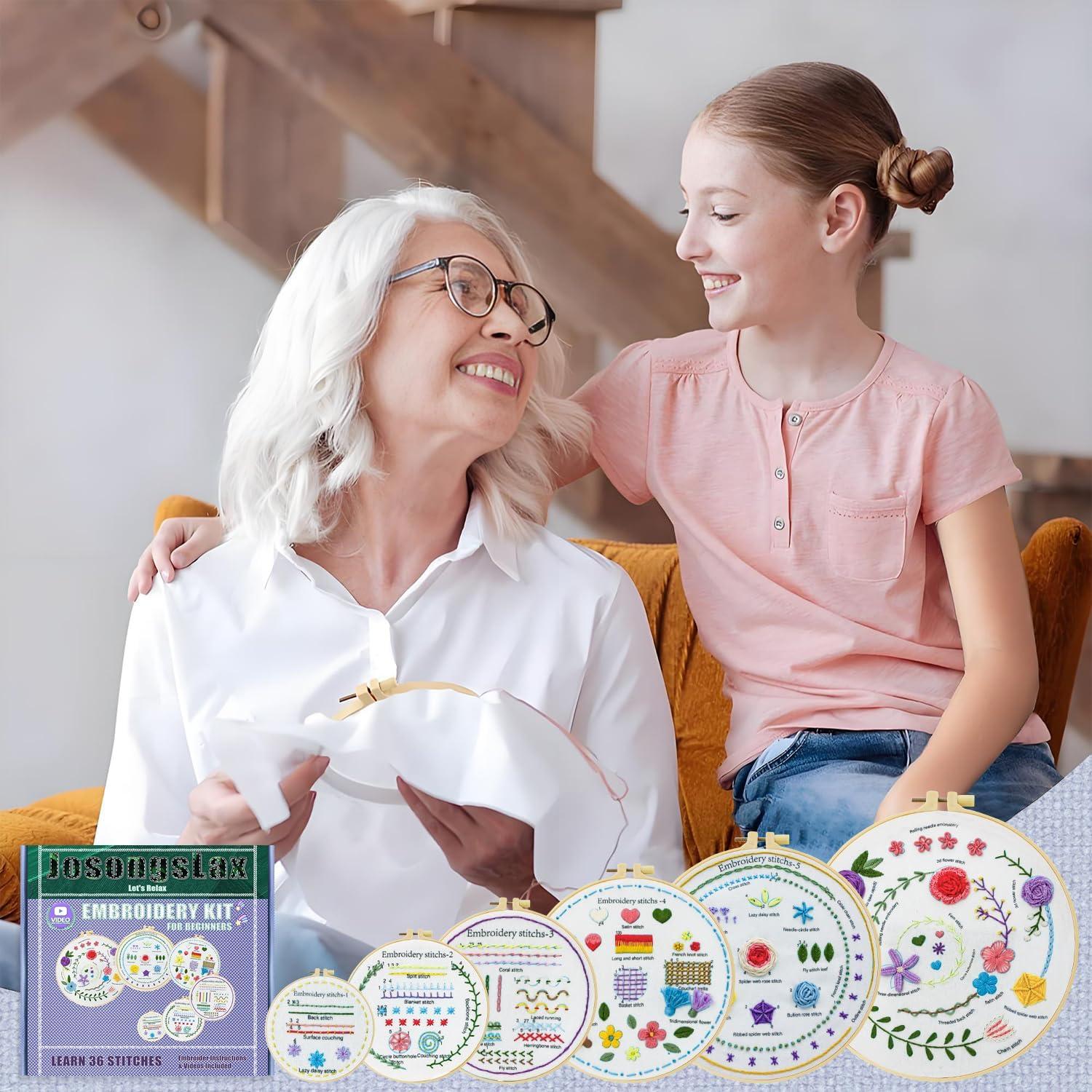 Kit de Bordado para Principiantes Josongslax - 36 Puntos y 6 Aros